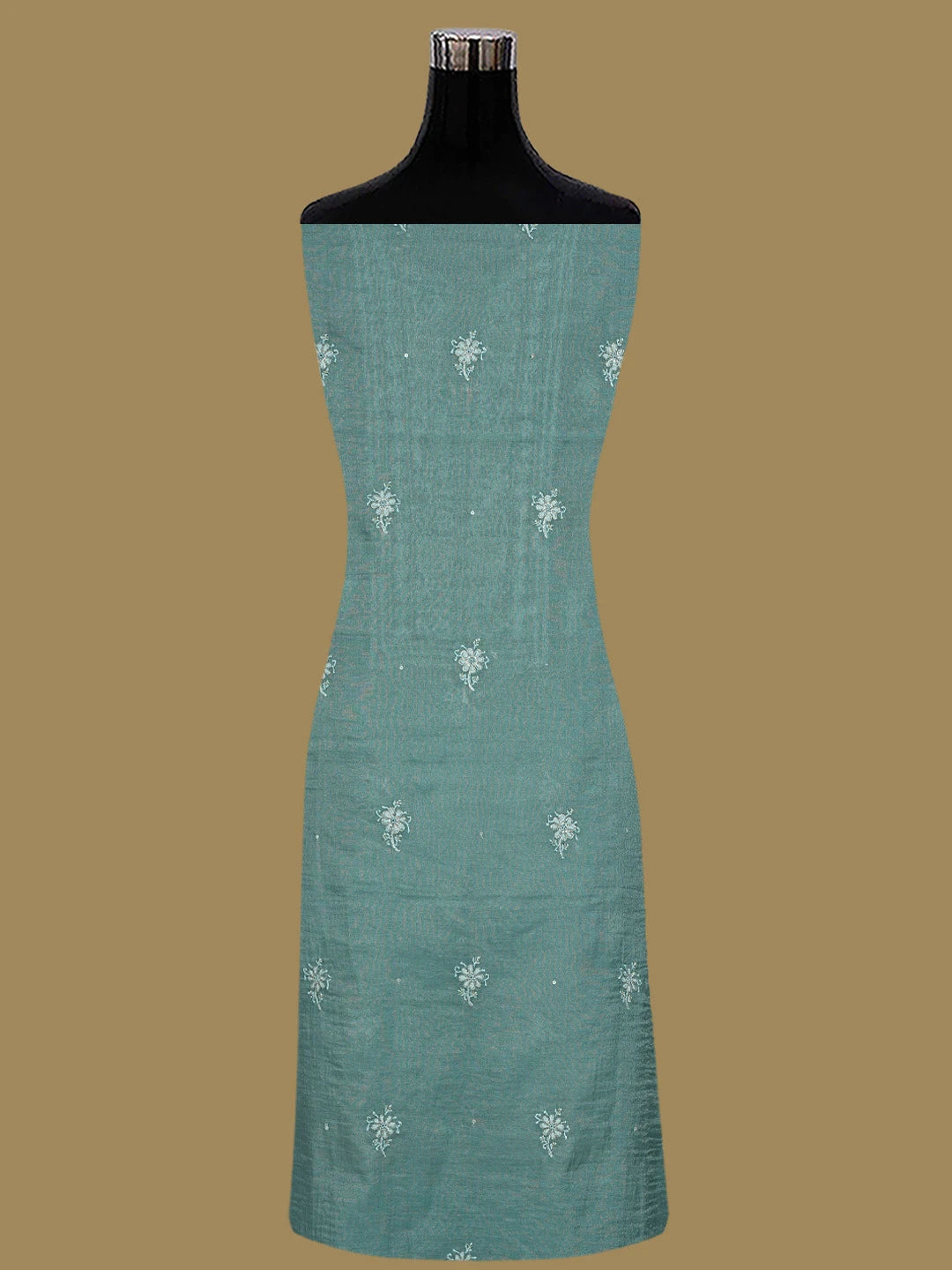 Ada Hand Embroidered Teal Green Tissue Lucknowi Chikankari Unstitched Kurta Dupatta Set With Cutdana Work 01A702538