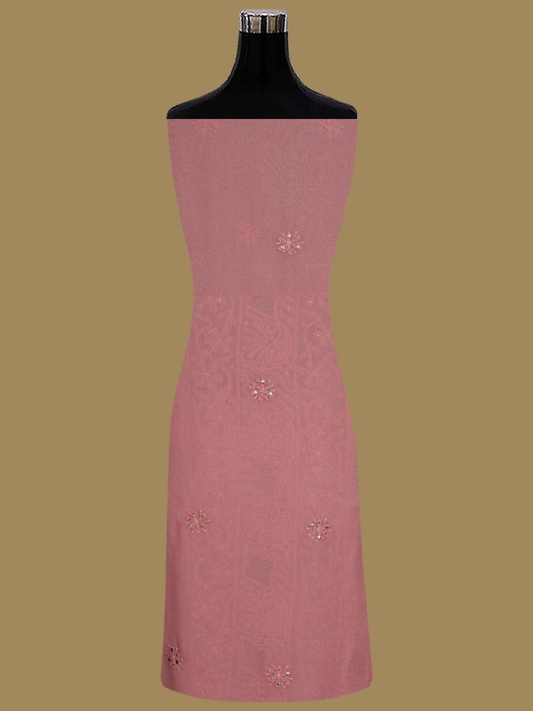 Ada Hand Embroidered Peach Viscose Georgette Lucknowi Chikankari Unstitched Kurta Dupatta Set With Mukaish Work 01A782548