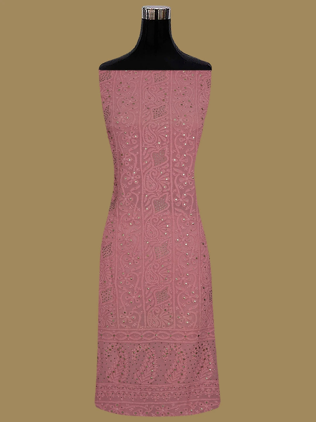 Ada Hand Embroidered Peach Viscose Georgette Lucknowi Chikankari Unstitched Kurta Dupatta Set With Mukaish Work 01A782548