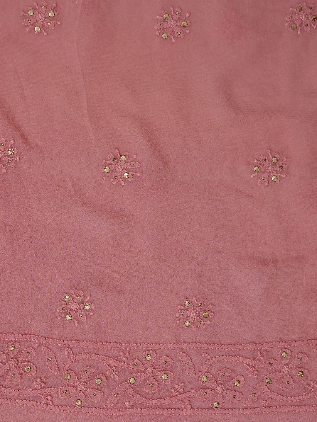Ada Hand Embroidered Peach Viscose Georgette Lucknowi Chikankari Unstitched Kurta Dupatta Set With Mukaish Work 01A782548