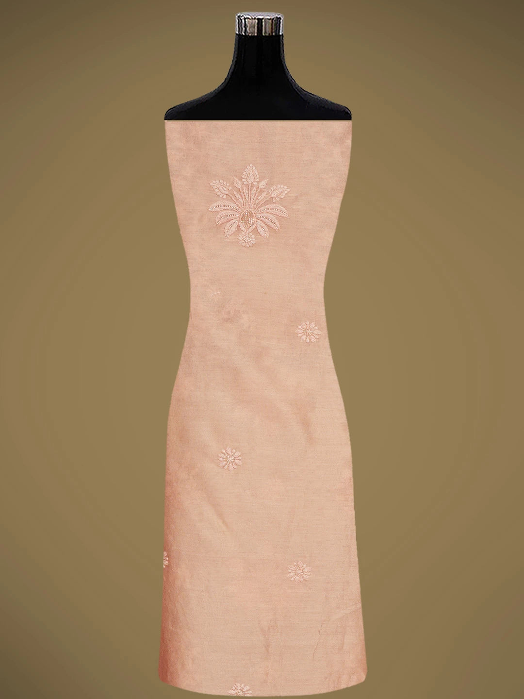 Ada Hand Embroidered Peach Chanderi Lucknowi Chikankari Unstitched Suit Piece With Pearl Work 01A842114
