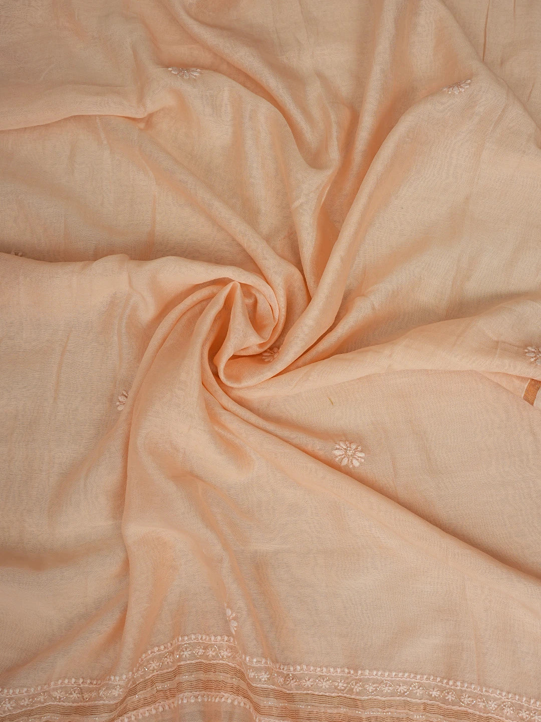 Ada Hand Embroidered Peach Chanderi Lucknowi Chikankari Unstitched Suit Piece With Pearl Work 01A842114