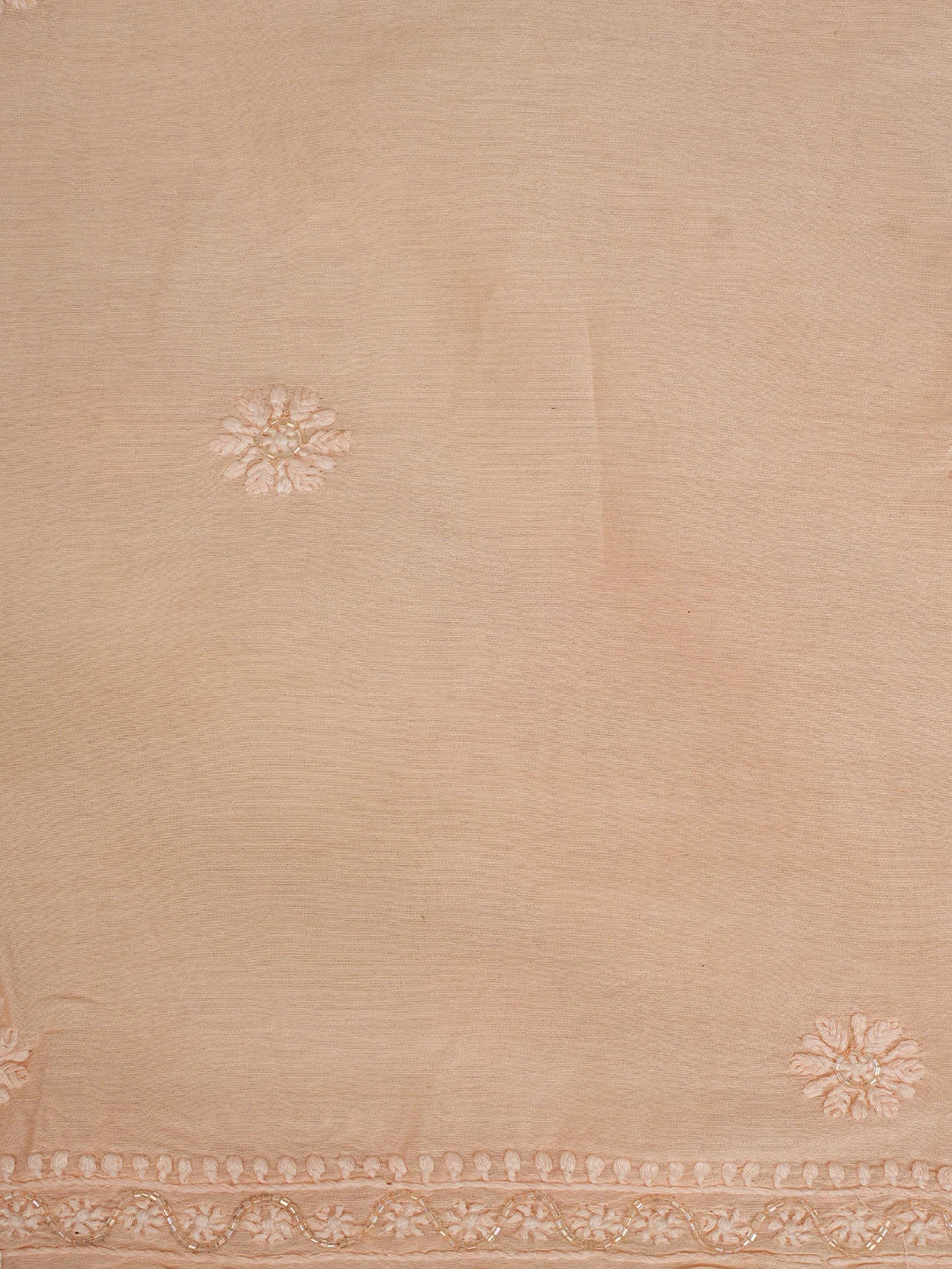 Ada Hand Embroidered Peach Chanderi Lucknowi Chikankari Unstitched Suit Piece With Pearl Work 01A842114