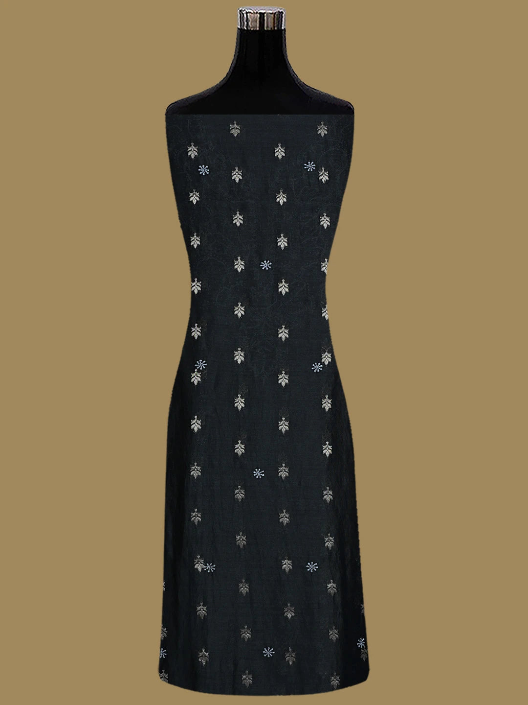 Ada Hand Embroidered Black Chanderi Lucknowi Chikankari Unstitched Kurta Dupatta Set 01A680135