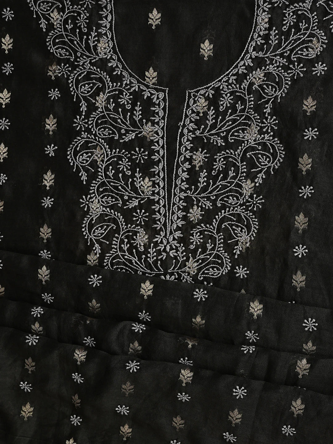 Ada Hand Embroidered Black Chanderi Lucknowi Chikankari Unstitched Kurta Dupatta Set 01A680135