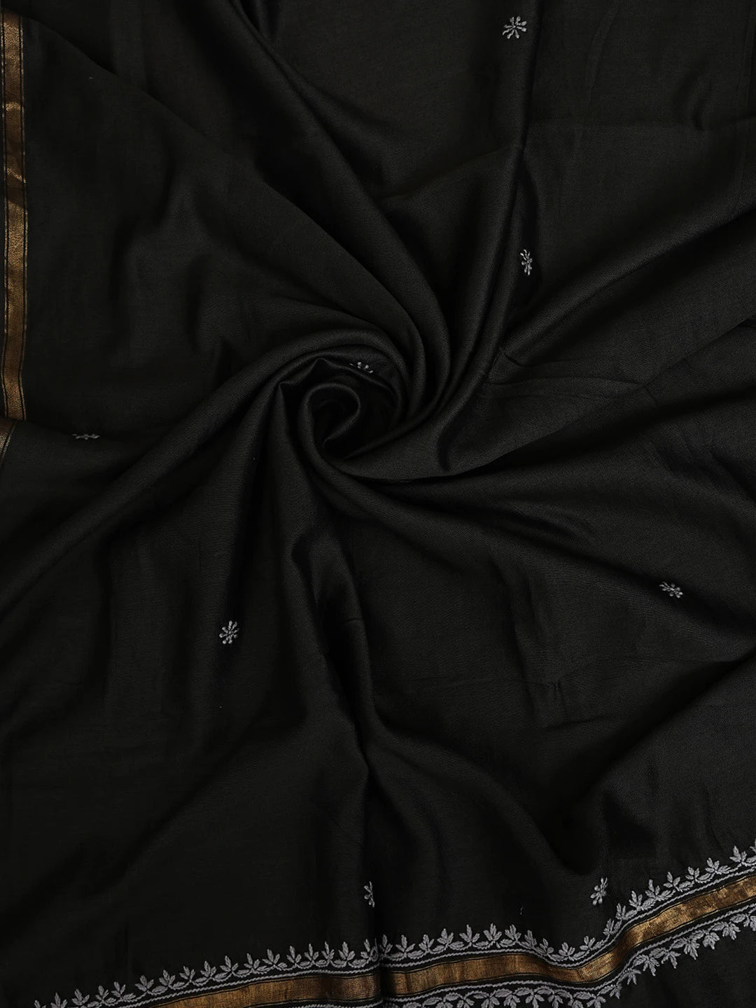 Ada Hand Embroidered Black Chanderi Lucknowi Chikankari Unstitched Kurta Dupatta Set 01A680135