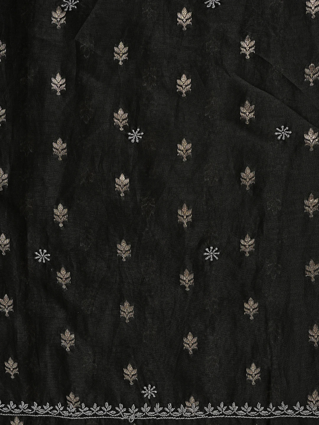 Ada Hand Embroidered Black Chanderi Lucknowi Chikankari Unstitched Kurta Dupatta Set 01A680135