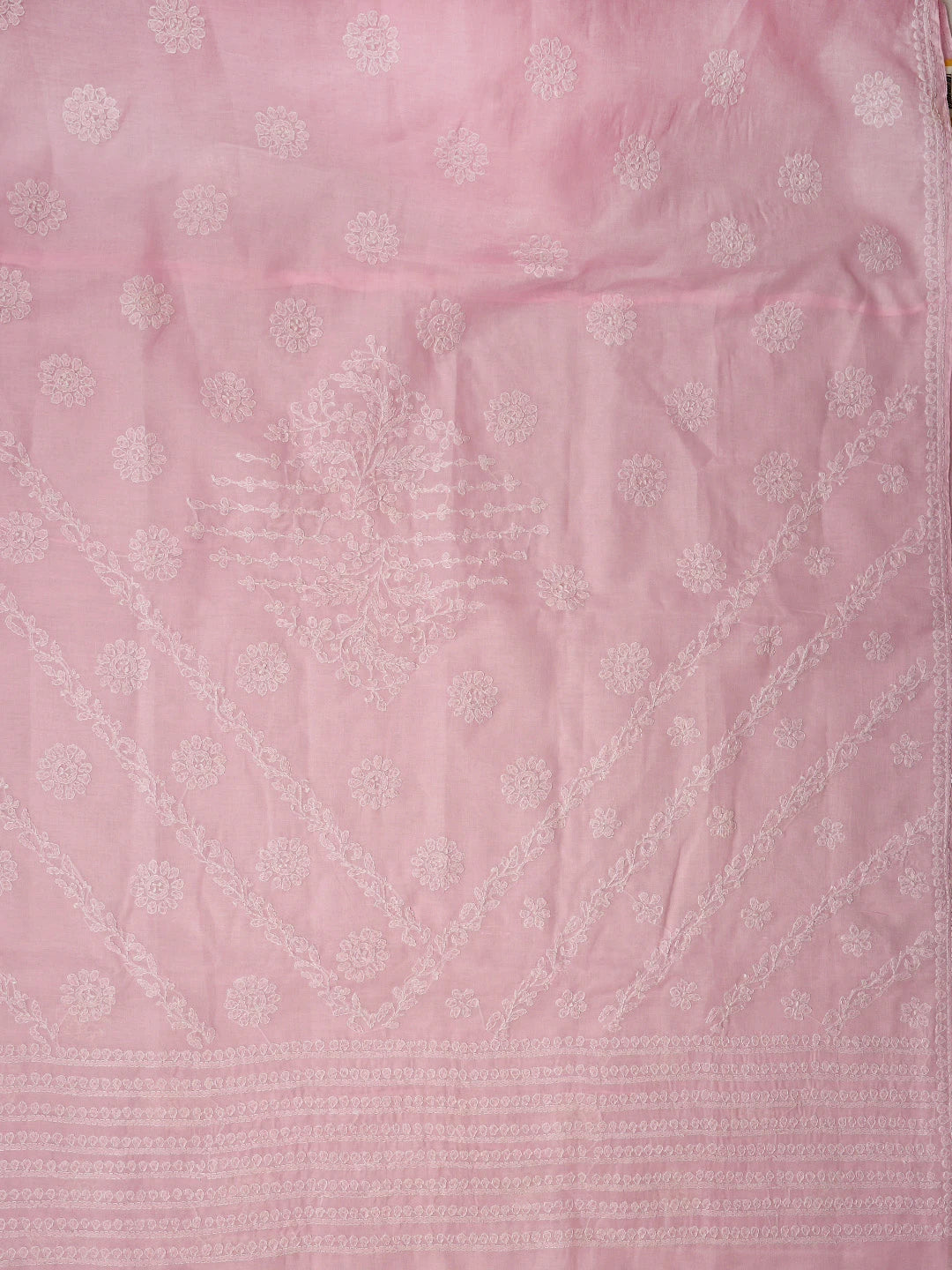 Ada Hand Embroidered Pink Cotton Lucknowi Chikankari Saree and Blouse 01A866193
