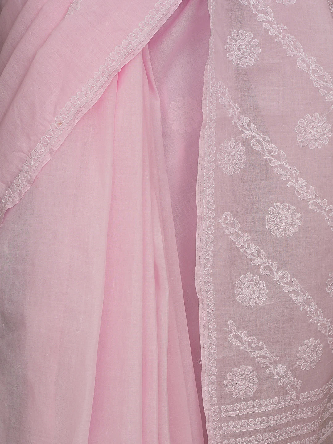Ada Hand Embroidered Pink Cotton Lucknowi Chikankari Saree and Blouse 01A866193