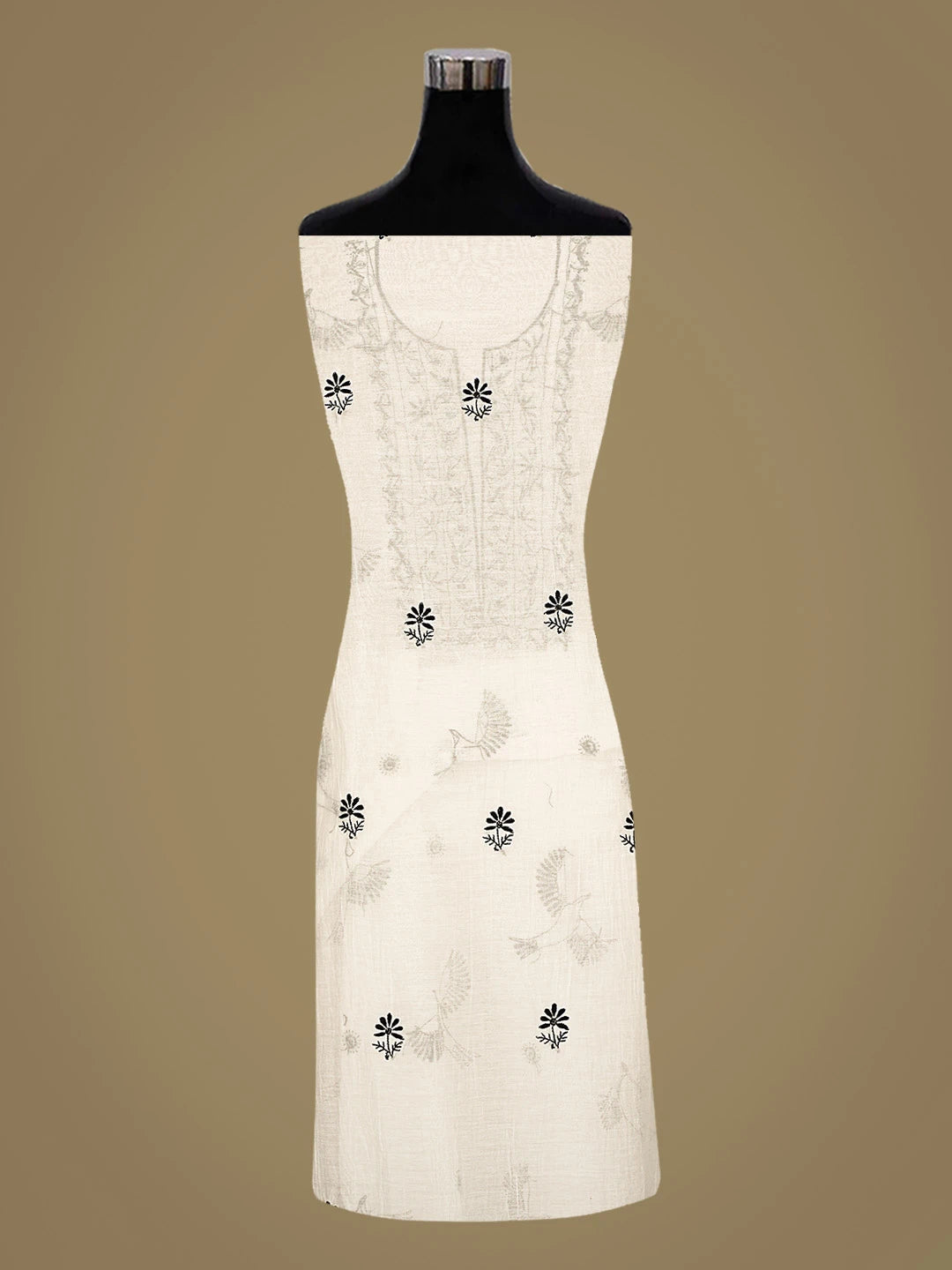 Ada Hand Embroidered White Chanderi Lucknowi Chikankari Unstitched Kurta Dupatta Set 01A741716