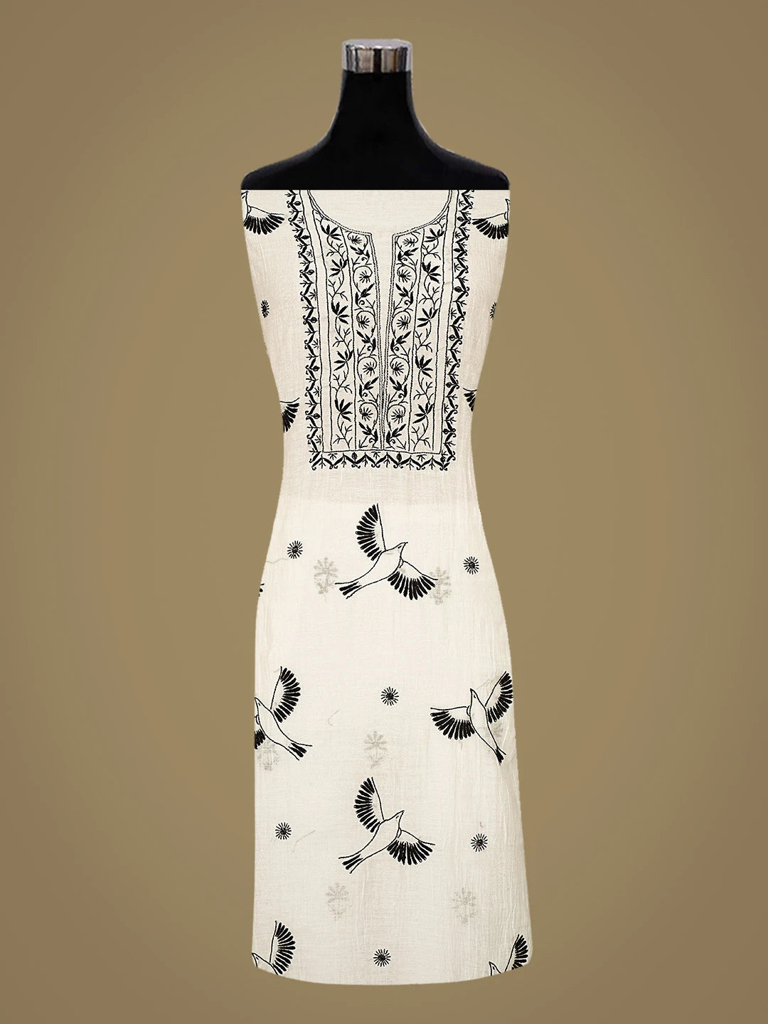 Ada Hand Embroidered White Chanderi Lucknowi Chikankari Unstitched Kurta Dupatta Set 01A741716