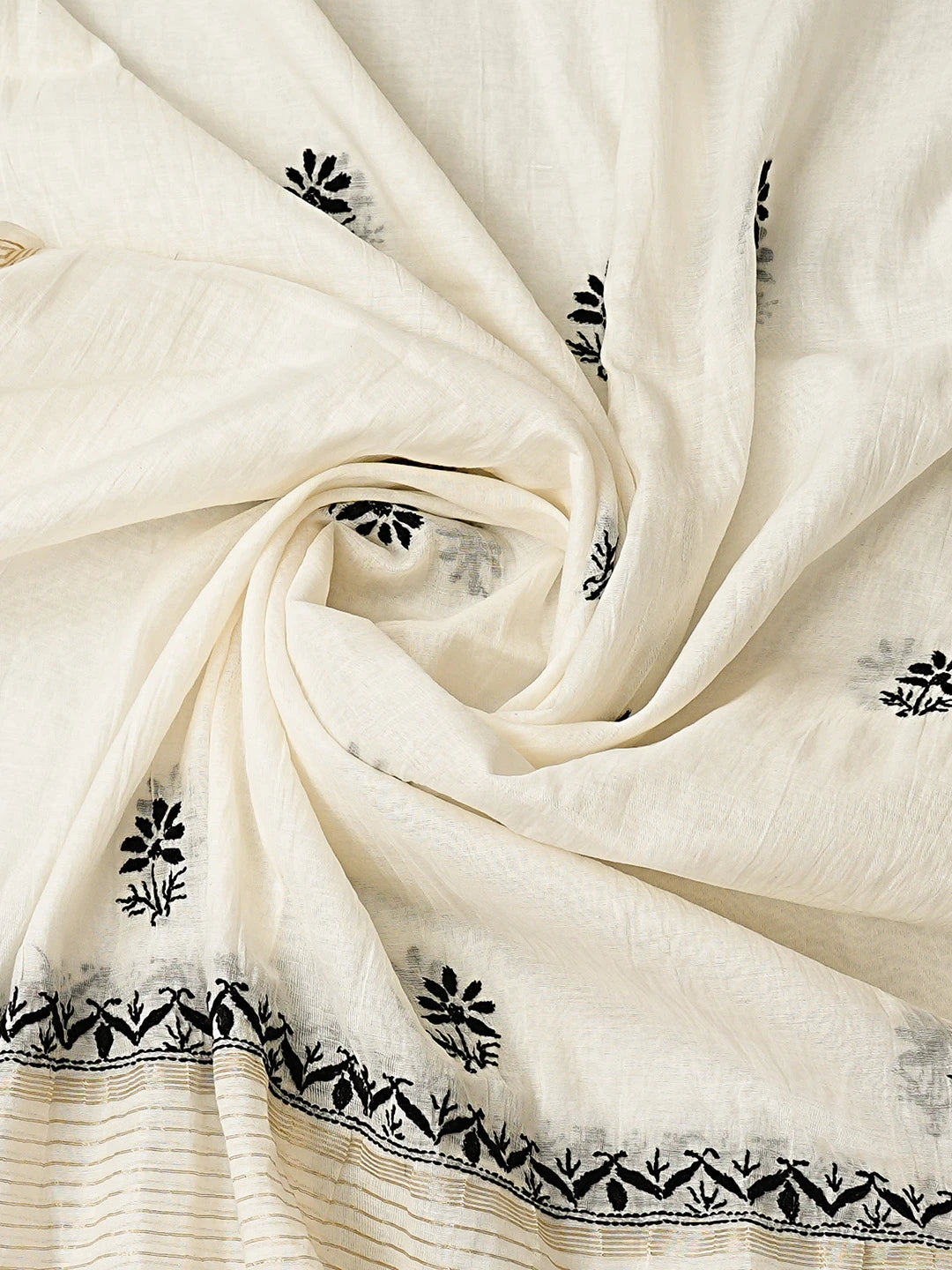 Ada Hand Embroidered White Chanderi Lucknowi Chikankari Unstitched Kurta Dupatta Set 01A741716