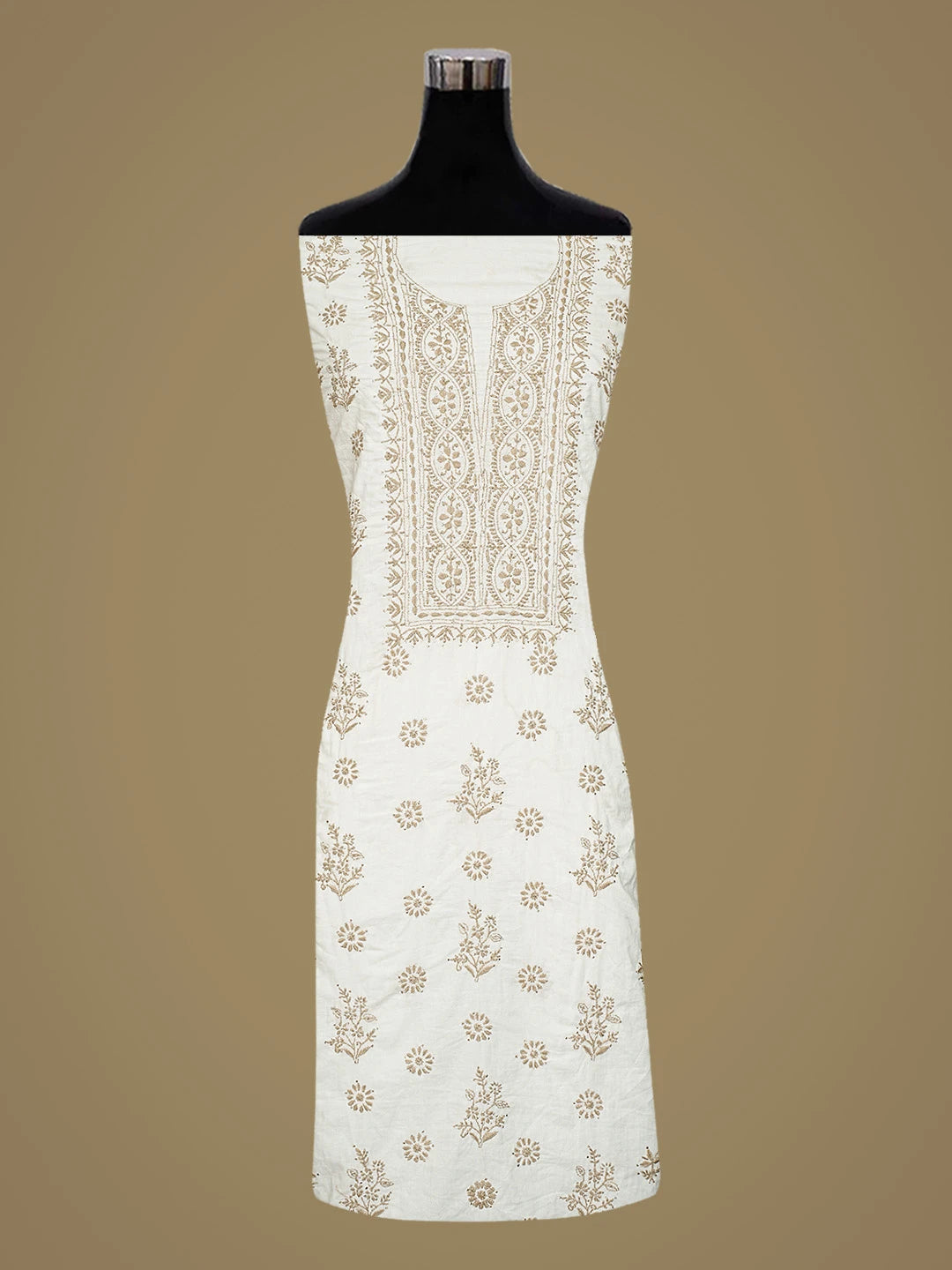 Ada Hand Embroidered White Cotton Lucknowi Chikankari Unstitched Kurta Dupatta Set With Mukaish Work 01A778456
