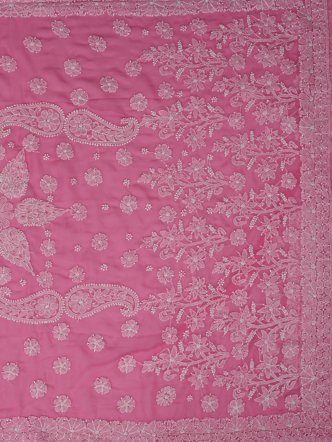 Ada Hand Embroidered Pink Georgette Lucknowi Chikankari Saree With Blouse 01A865785