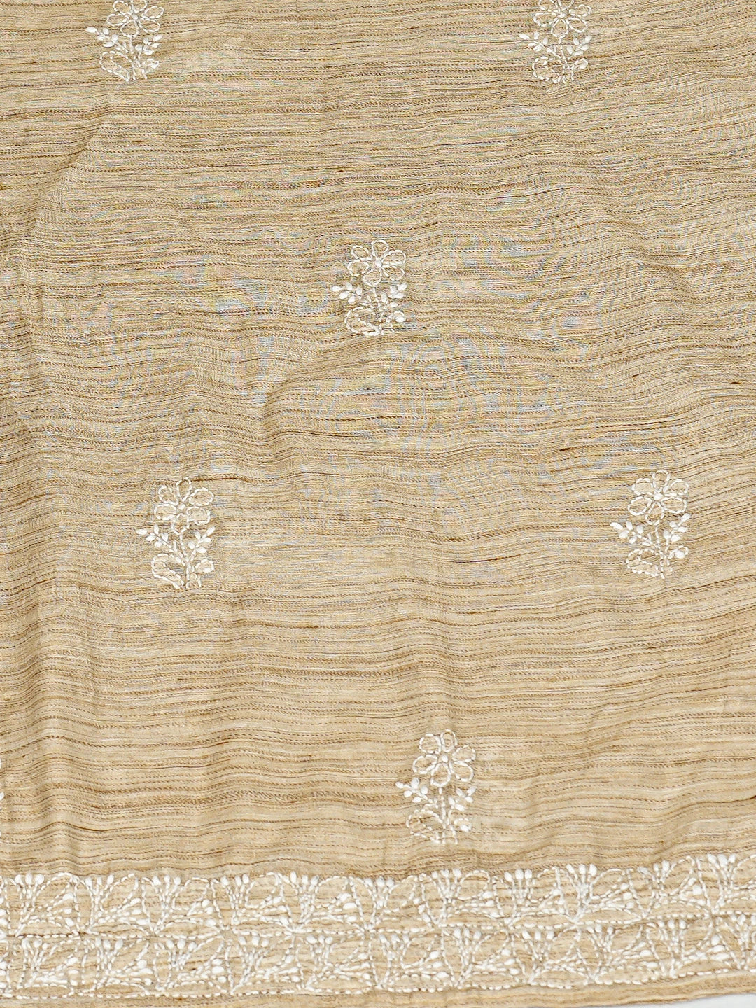 Ada Hand Embroidered Fawn Chanderi Lucknowi Chikankari Semi-Stitched Kurta Dupatta Set 01A762427