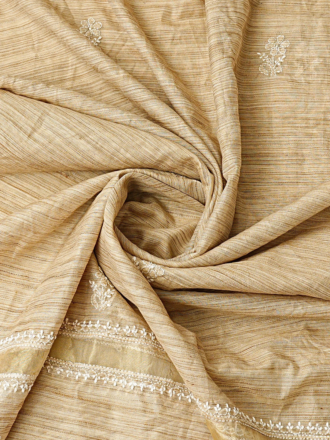 Ada Hand Embroidered Fawn Chanderi Lucknowi Chikankari Semi-Stitched Kurta Dupatta Set 01A762427