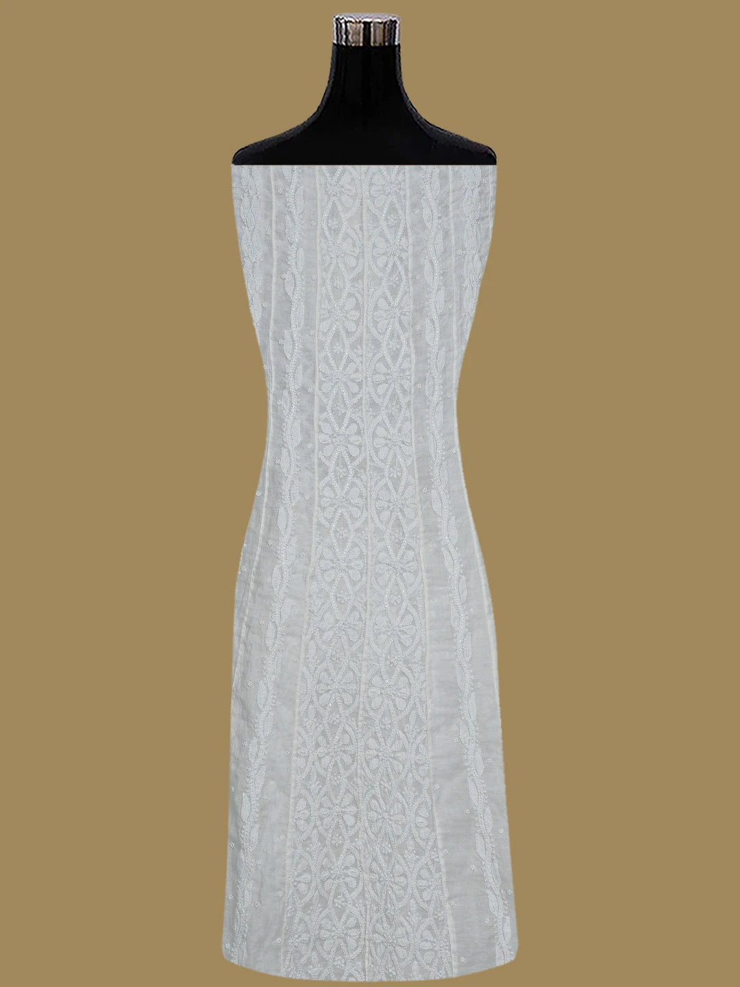 Ada Hand Embroidered White Chanderi Lucknowi Chikankari Semi-Stitched Anarkali Dupatta Set With Pearl Work 01A813716