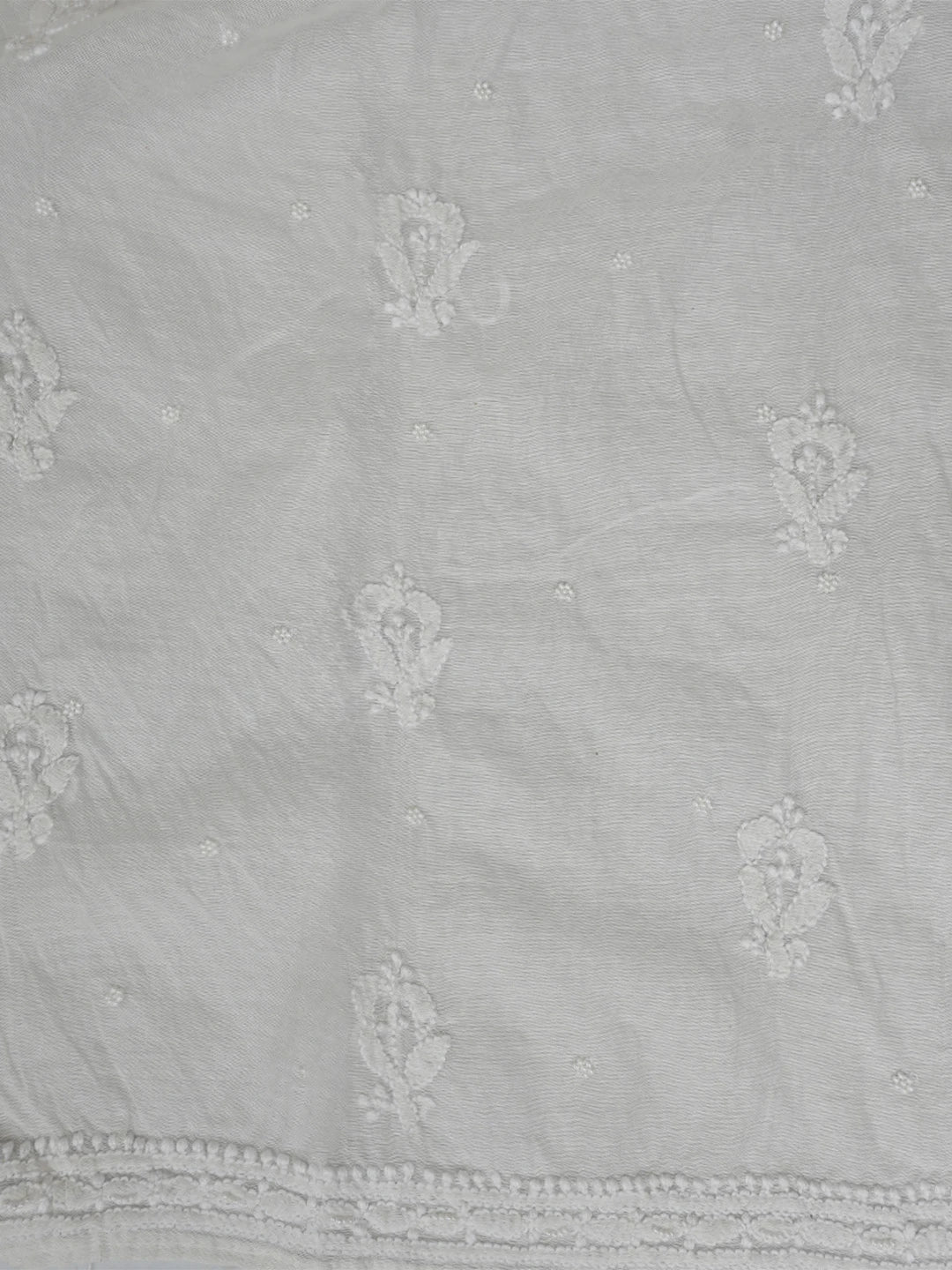 Ada Hand Embroidered White Chanderi Lucknowi Chikankari Semi-Stitched Anarkali Dupatta Set With Pearl Work 01A813716