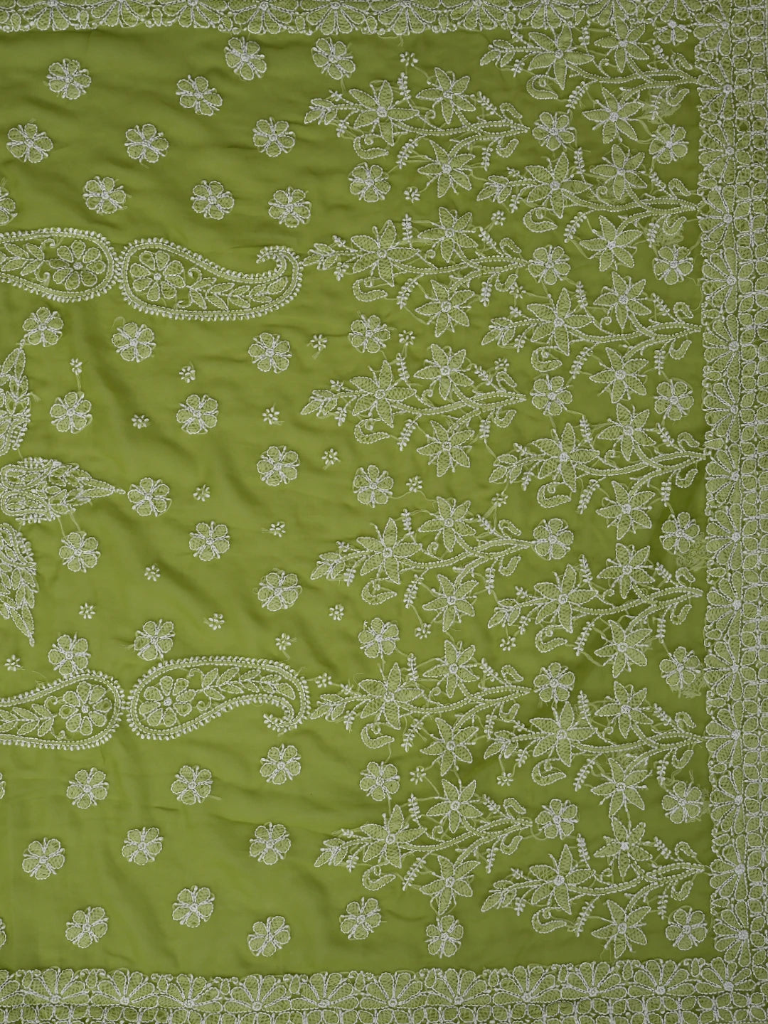 Ada Hand Embroidered Green Georgette Lucknowi Chikankari Saree With Blouse 01A865757