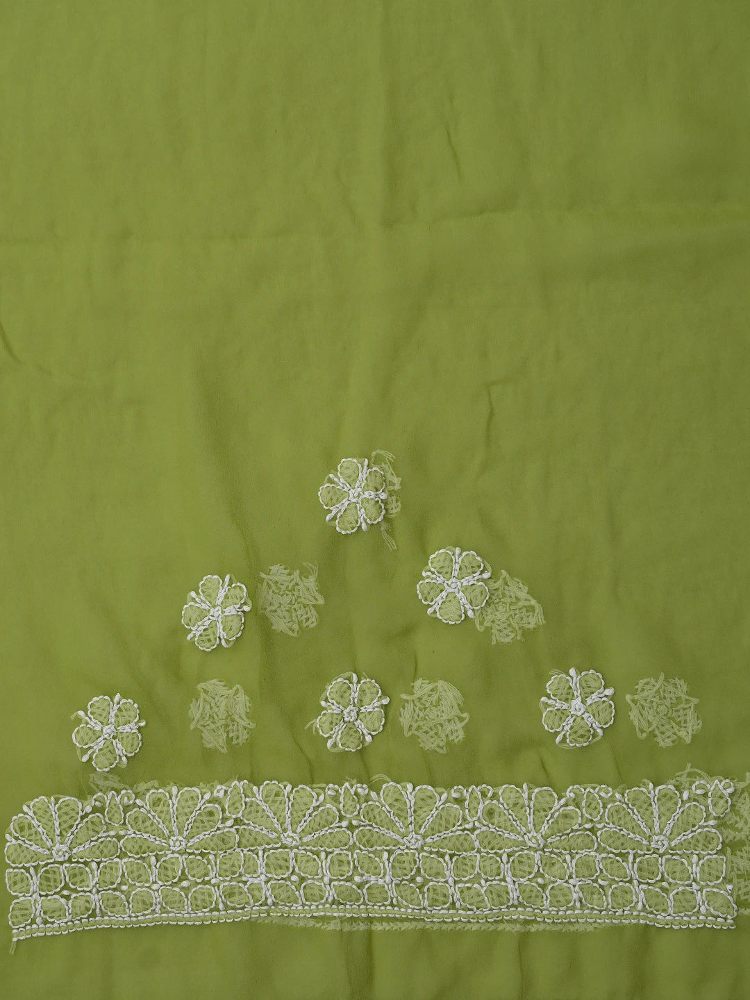 Ada Hand Embroidered Green Georgette Lucknowi Chikankari Saree With Blouse 01A865757