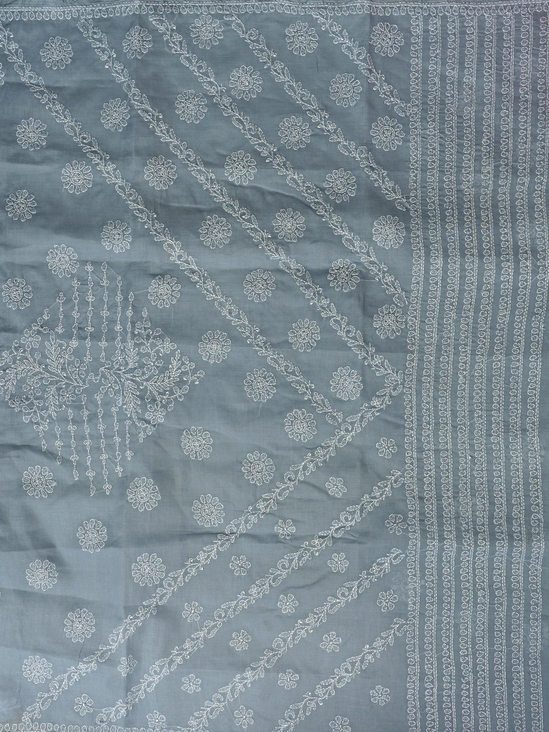 Ada Hand Embroidered Grey Cotton Lucknowi Chikankari Saree and Blouse 01A866207