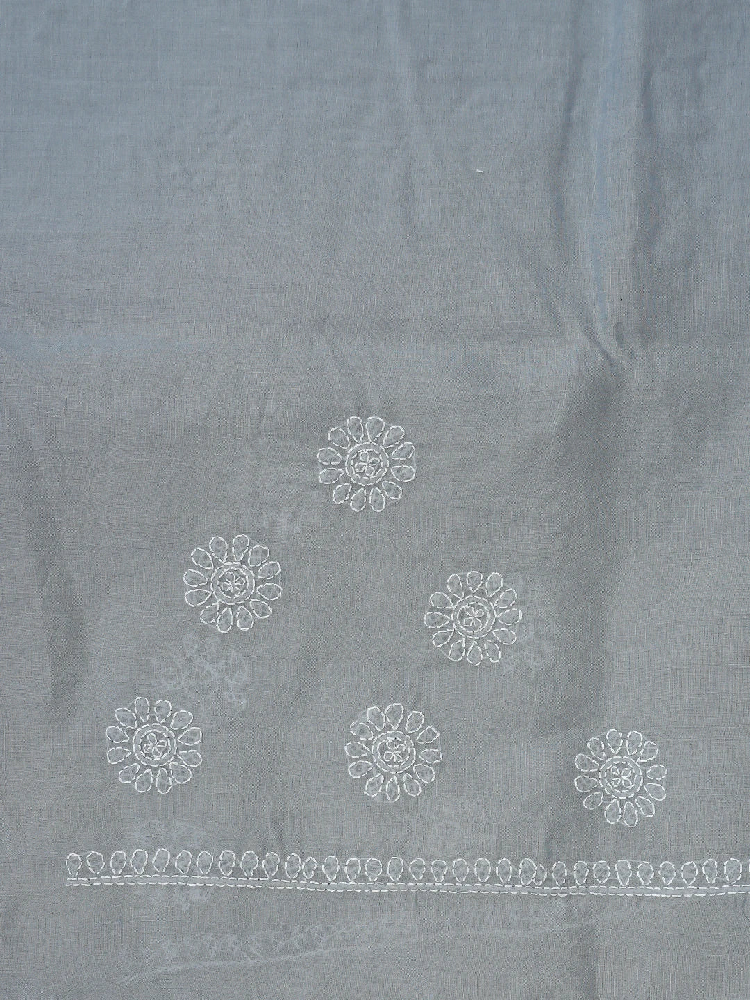 Ada Hand Embroidered Grey Cotton Lucknowi Chikankari Saree and Blouse 01A866207