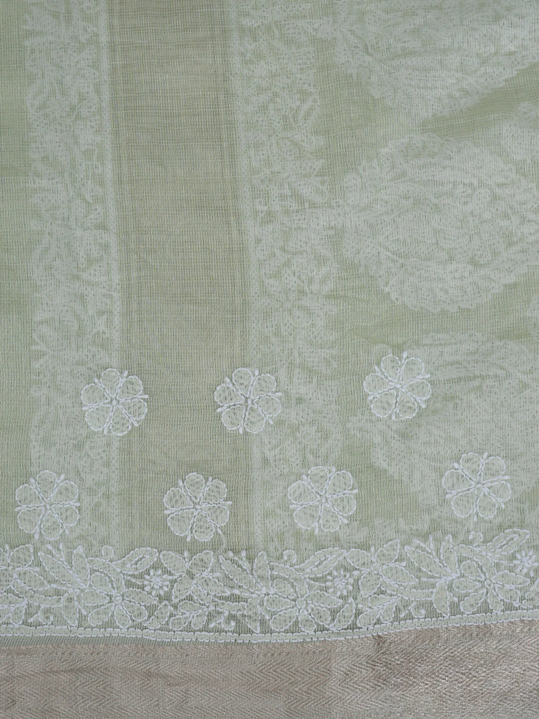 Ada Hand Embroidered Tea Green Chanderi Lucknowi Chikankari Saree With Blouse 01A863307
