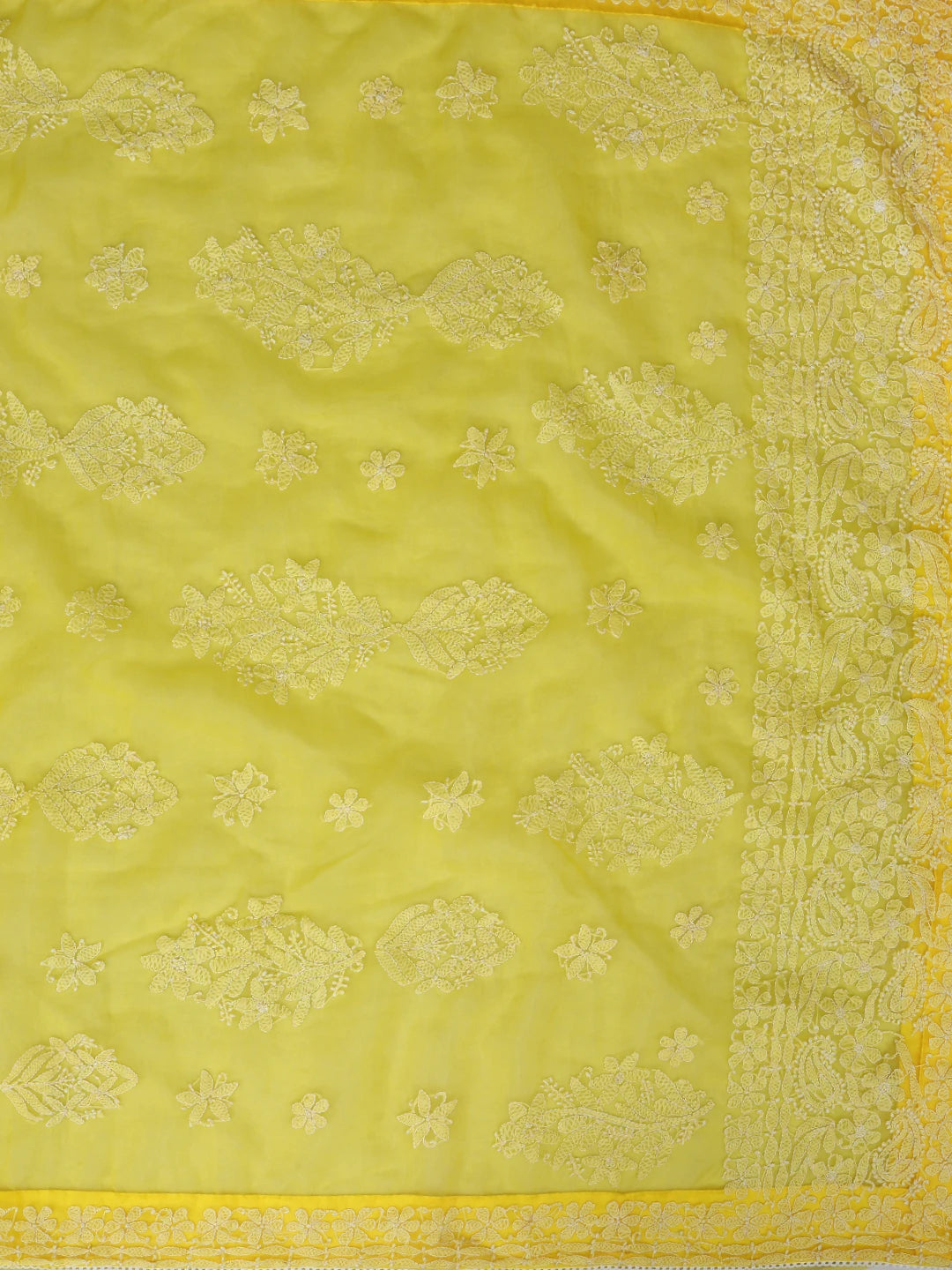 Ada Hand Embroidered Yellow Organza Lucknowi Chikankari Saree and Blouse 01A818239