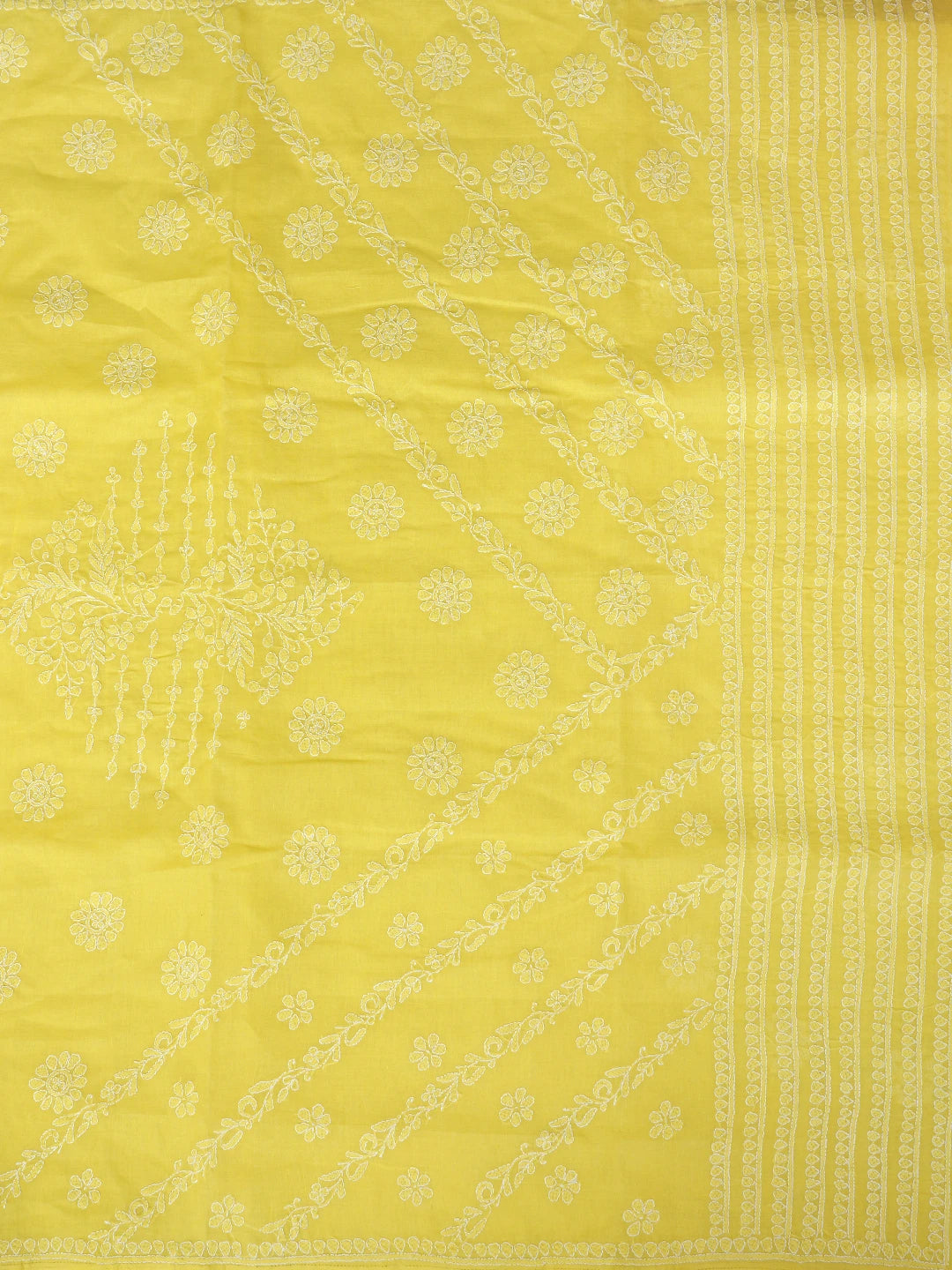 Ada Hand Embroidered Yellow Cotton Lucknowi Chikankari Saree and Blouse 01A866233