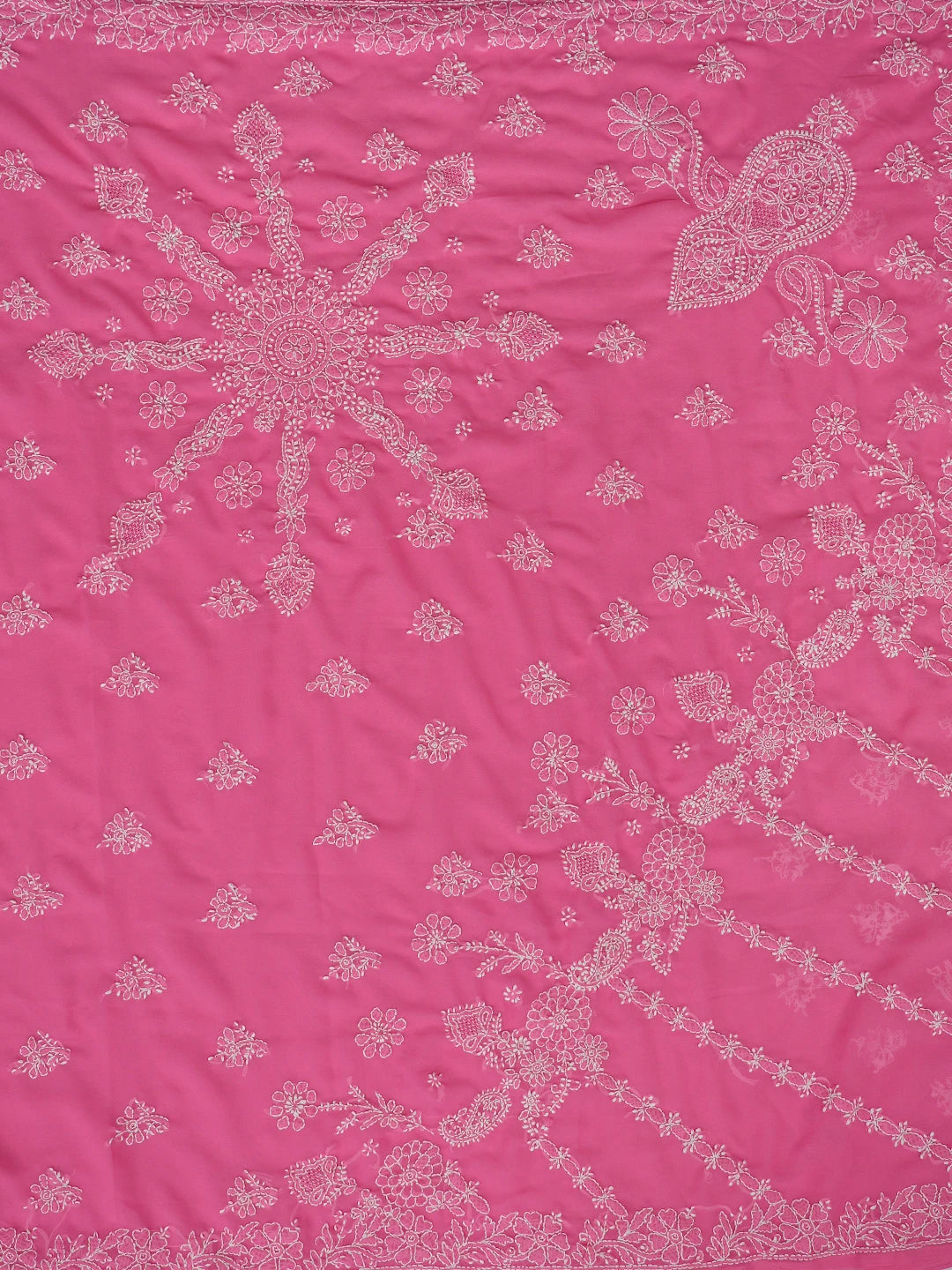 Ada Hand Embroidered Pink Georgette Lucknowi Chikankari Saree With Blouse 01A642755
