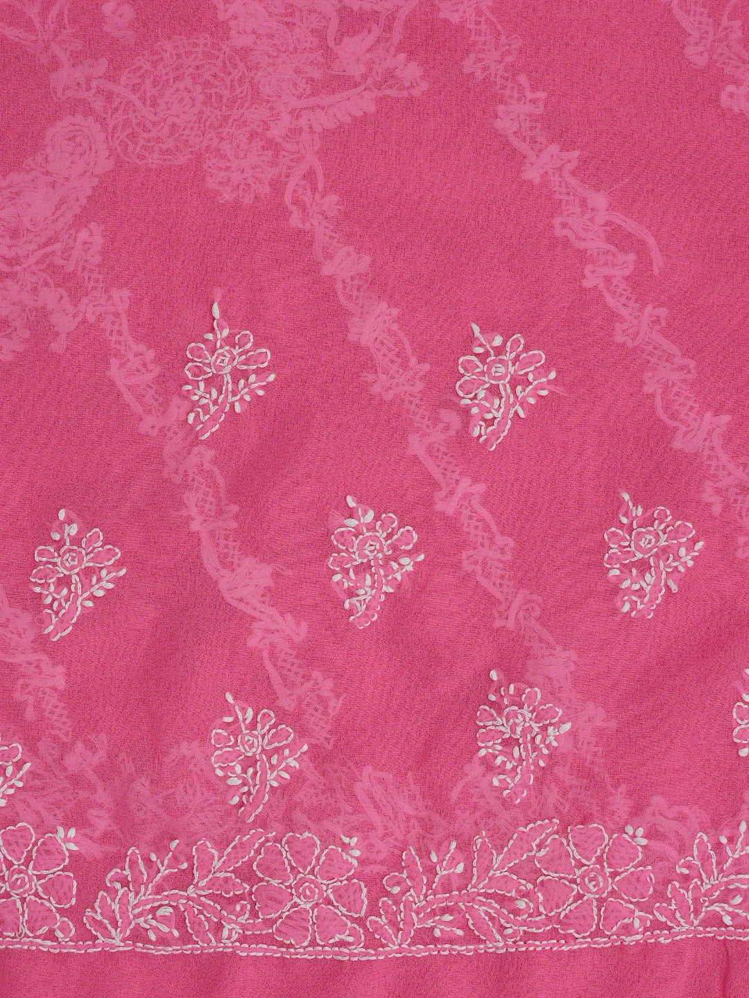 Ada Hand Embroidered Pink Georgette Lucknowi Chikankari Saree With Blouse 01A642755