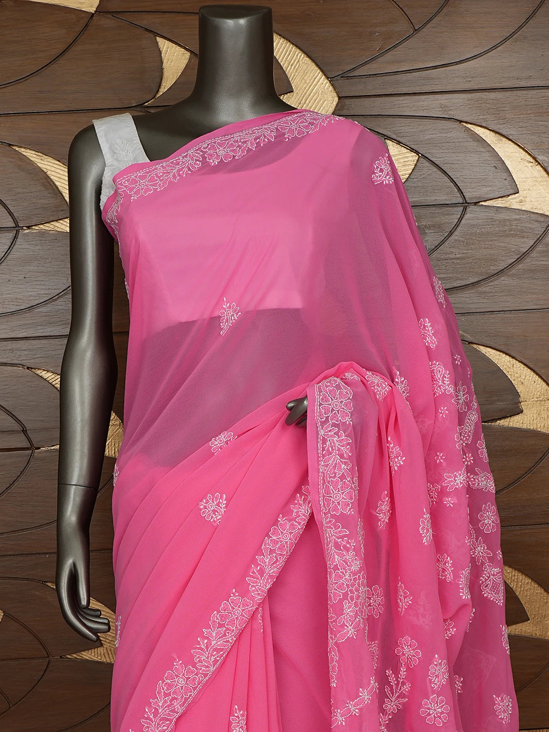 Ada Hand Embroidered Pink Georgette Lucknowi Chikankari Saree With Blouse 01A642755