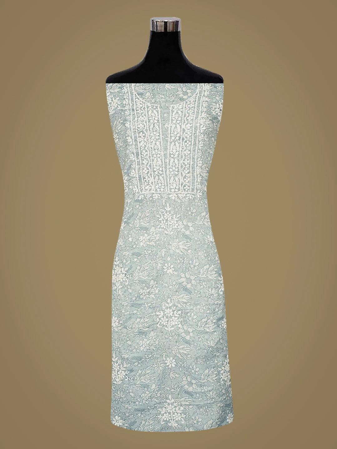 Ada Hand Embroidered Floral Printed Grey Cotton Lucknowi Chikankari Unstitched Kurta Dupatta Set 01A820276