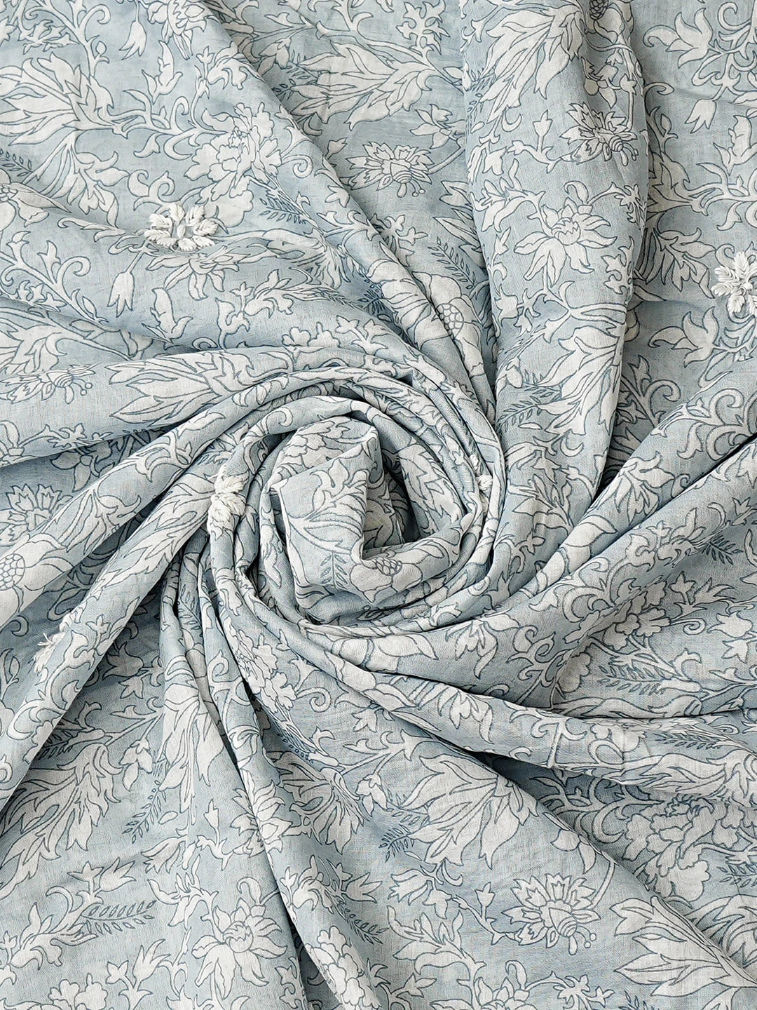 Ada Hand Embroidered Floral Printed Grey Cotton Lucknowi Chikankari Unstitched Kurta Dupatta Set 01A820276