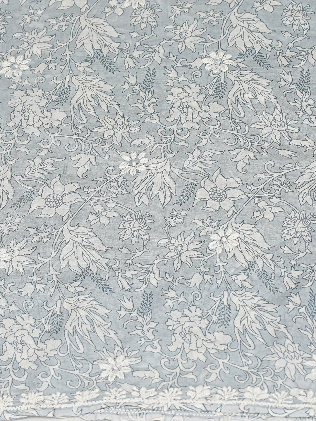 Ada Hand Embroidered Floral Printed Grey Cotton Lucknowi Chikankari Unstitched Kurta Dupatta Set 01A820276