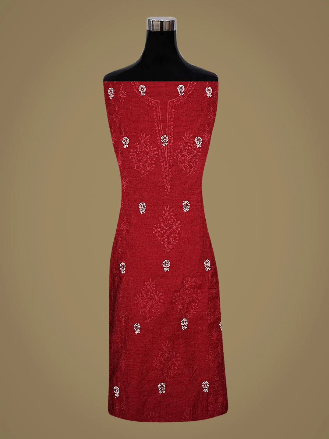 Ada Hand Embroidered Maroon Chanderi Lucknowi Chikankari Unstitched Kurta Dupatta Set With Cutdana Work 01A800821