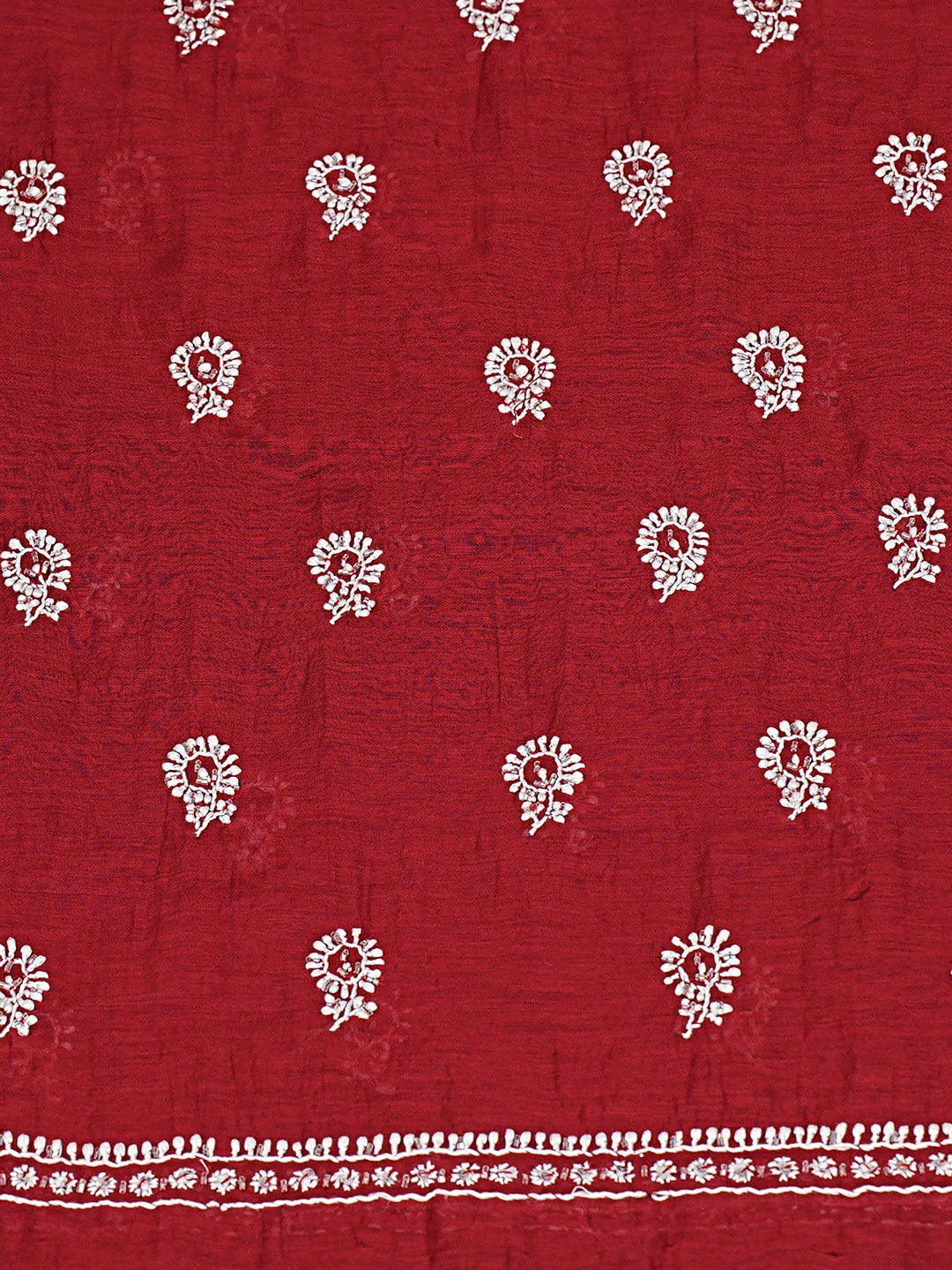 Ada Hand Embroidered Maroon Chanderi Lucknowi Chikankari Unstitched Kurta Dupatta Set With Cutdana Work 01A800821