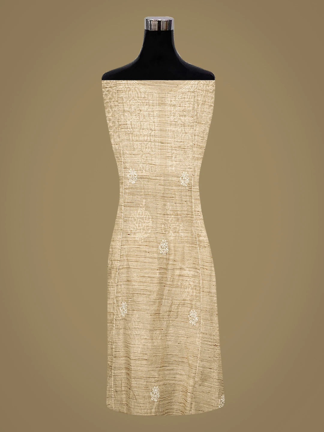 Ada Hand Embroidered Fawn Chanderi Lucknowi Chikankari Semi-Stitched Kurta Dupatta Set 01A762435