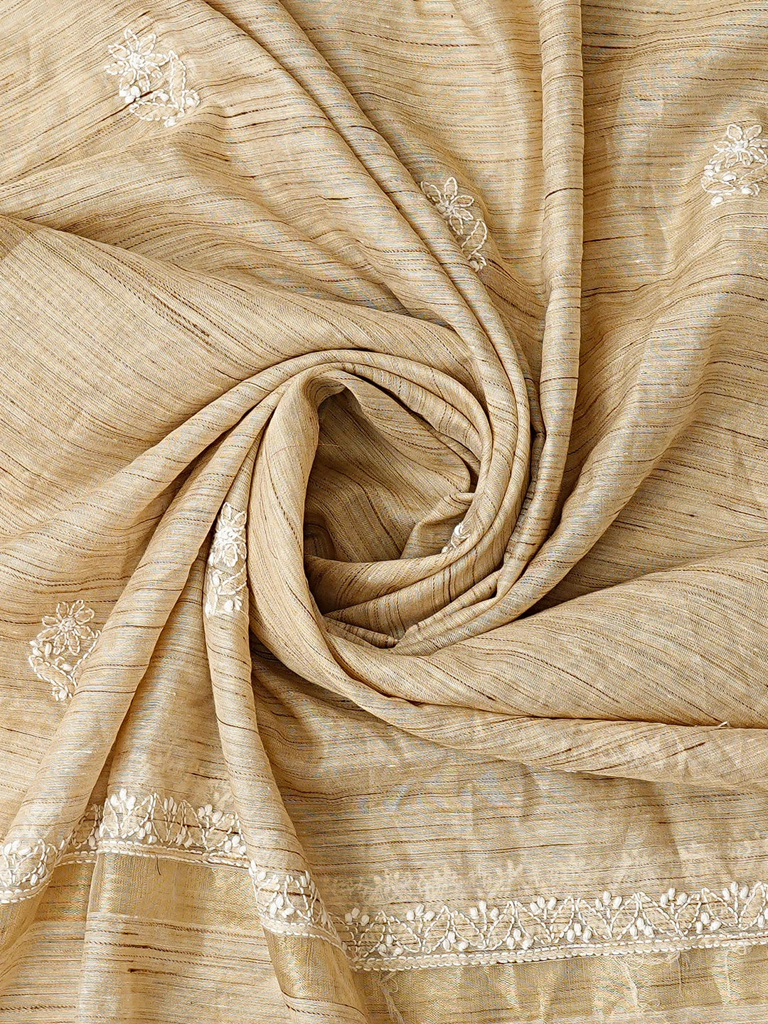 Ada Hand Embroidered Fawn Chanderi Lucknowi Chikankari Semi-Stitched Kurta Dupatta Set 01A762435