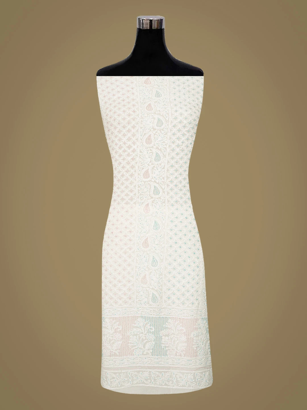 Ada Hand Embroidered White Viscose Georgette Lucknowi Chikankari Unstitched Kurta Dupatta Set With Cutdana Work 01A793033