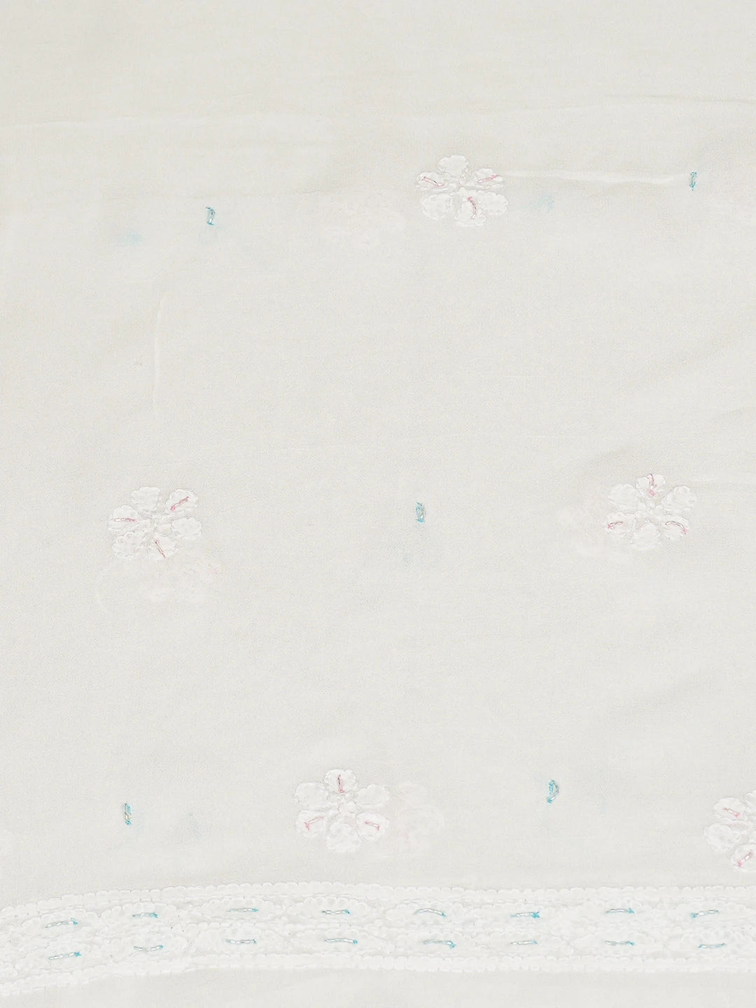 Ada Hand Embroidered White Viscose Georgette Lucknowi Chikankari Unstitched Kurta Dupatta Set With Cutdana Work 01A793033