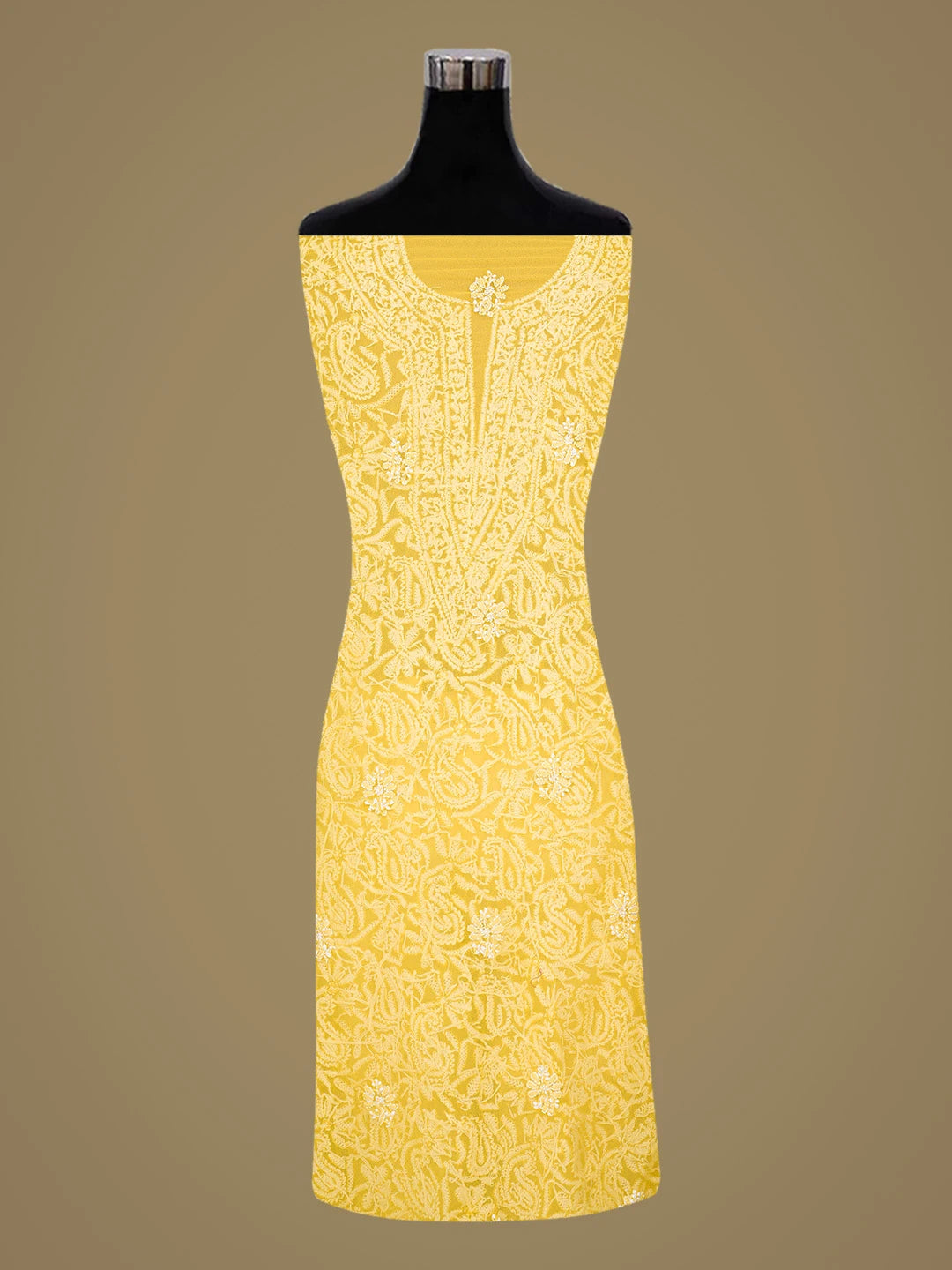 Ada Hand Embroidered Yellow Georgette Lucknowi Chikankari Unstitched Suit Piece 01A779041