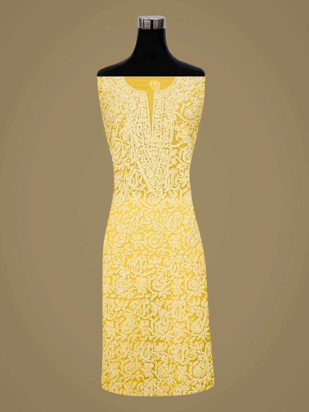 Ada Hand Embroidered Yellow Georgette Lucknowi Chikankari Unstitched Suit Piece 01A779041