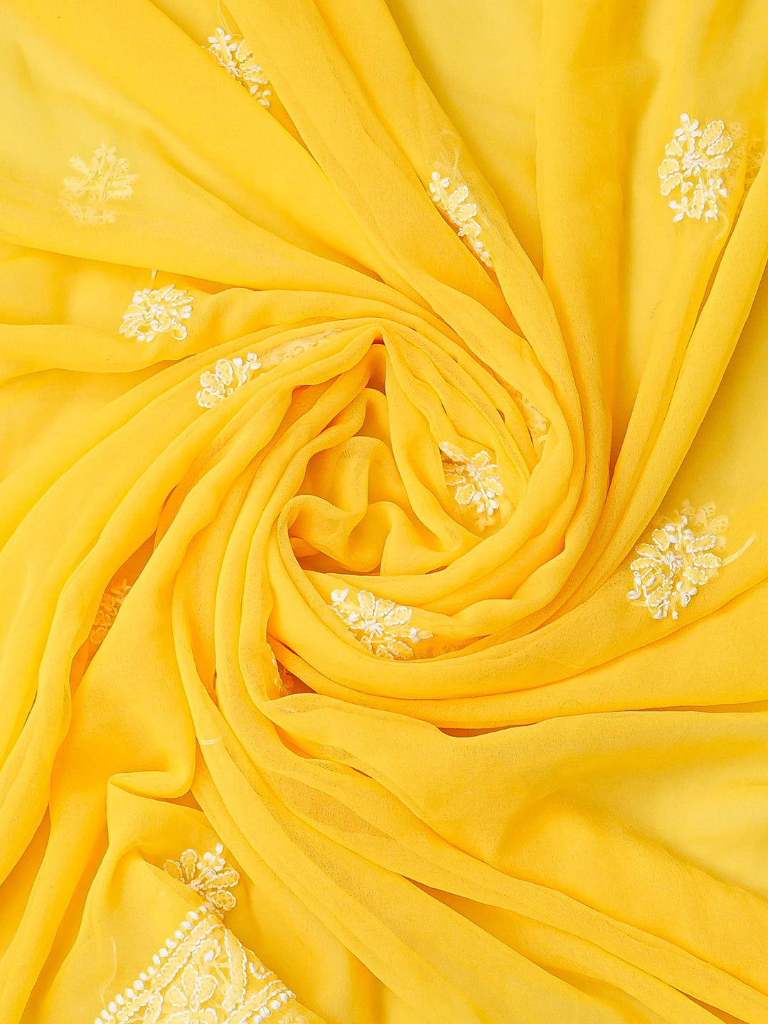 Ada Hand Embroidered Yellow Georgette Lucknowi Chikankari Unstitched Suit Piece 01A779041