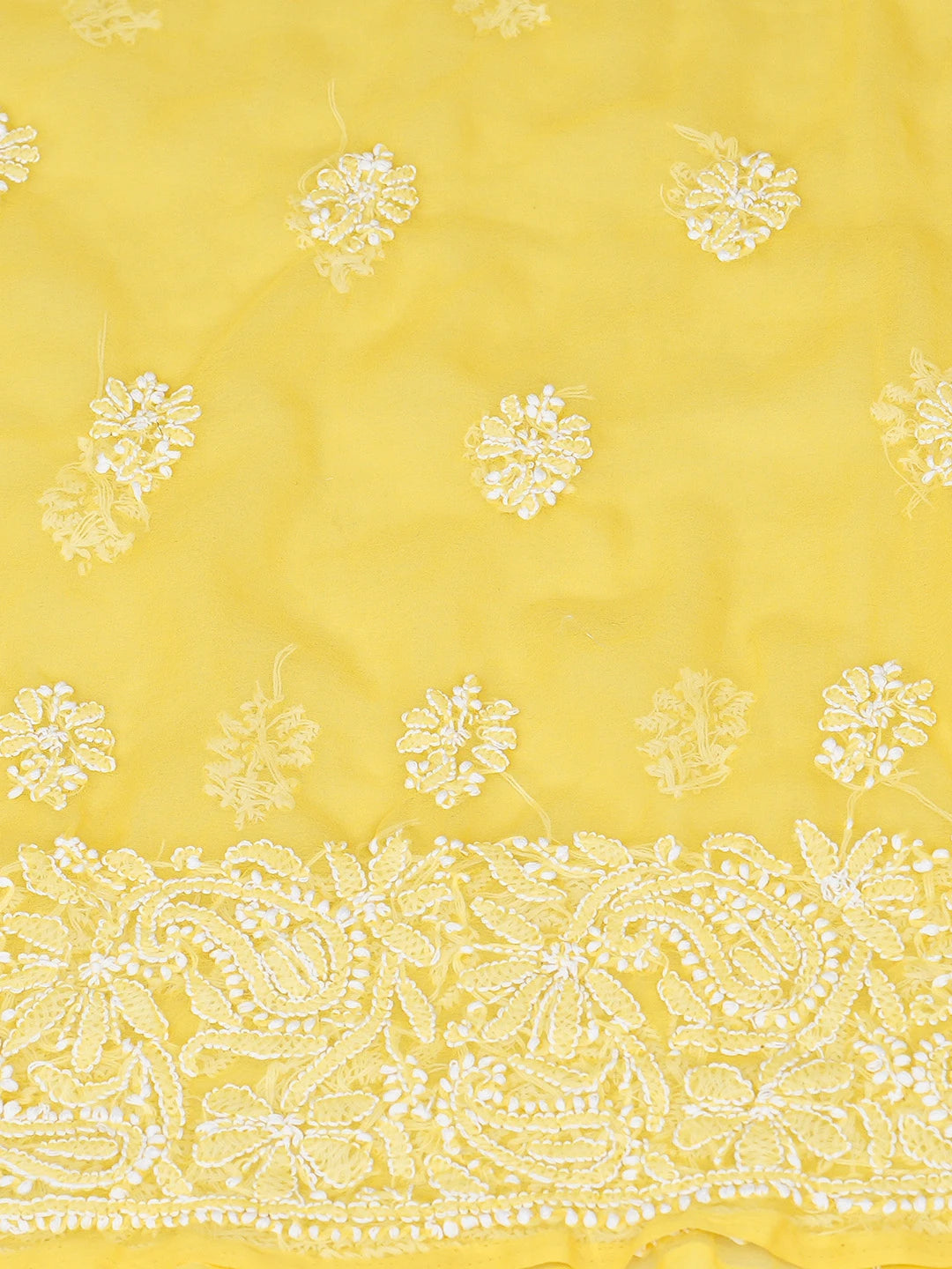 Ada Hand Embroidered Yellow Georgette Lucknowi Chikankari Unstitched Suit Piece 01A779041