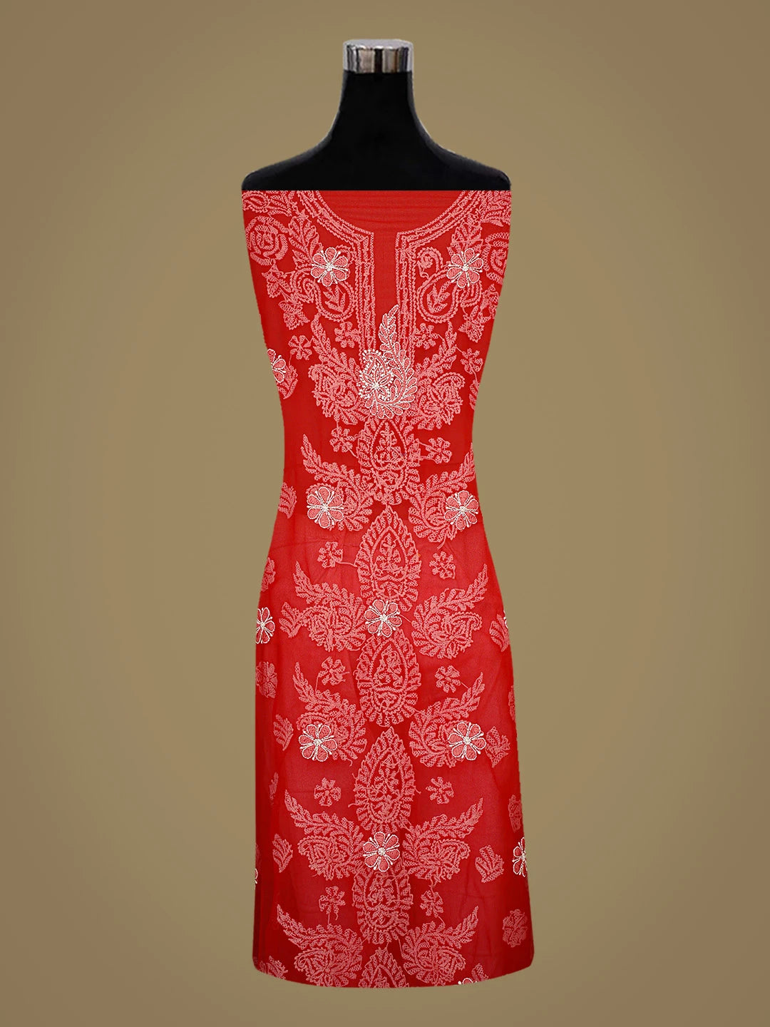 Ada Hand Embroidered Red Georgette Lucknowi Chikankari Unstitched Suit Piece 01A783433