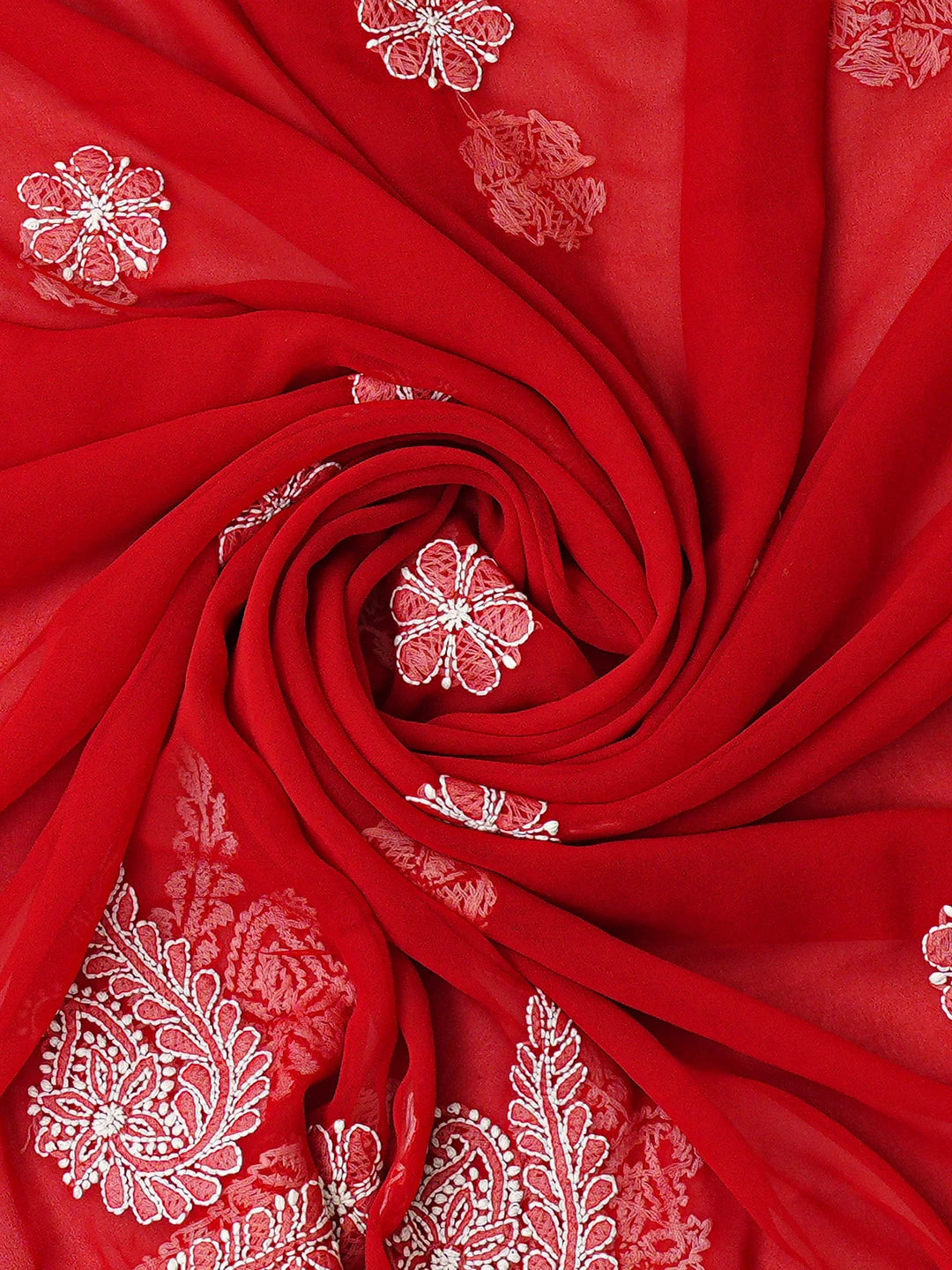 Ada Hand Embroidered Red Georgette Lucknowi Chikankari Unstitched Suit Piece 01A783433