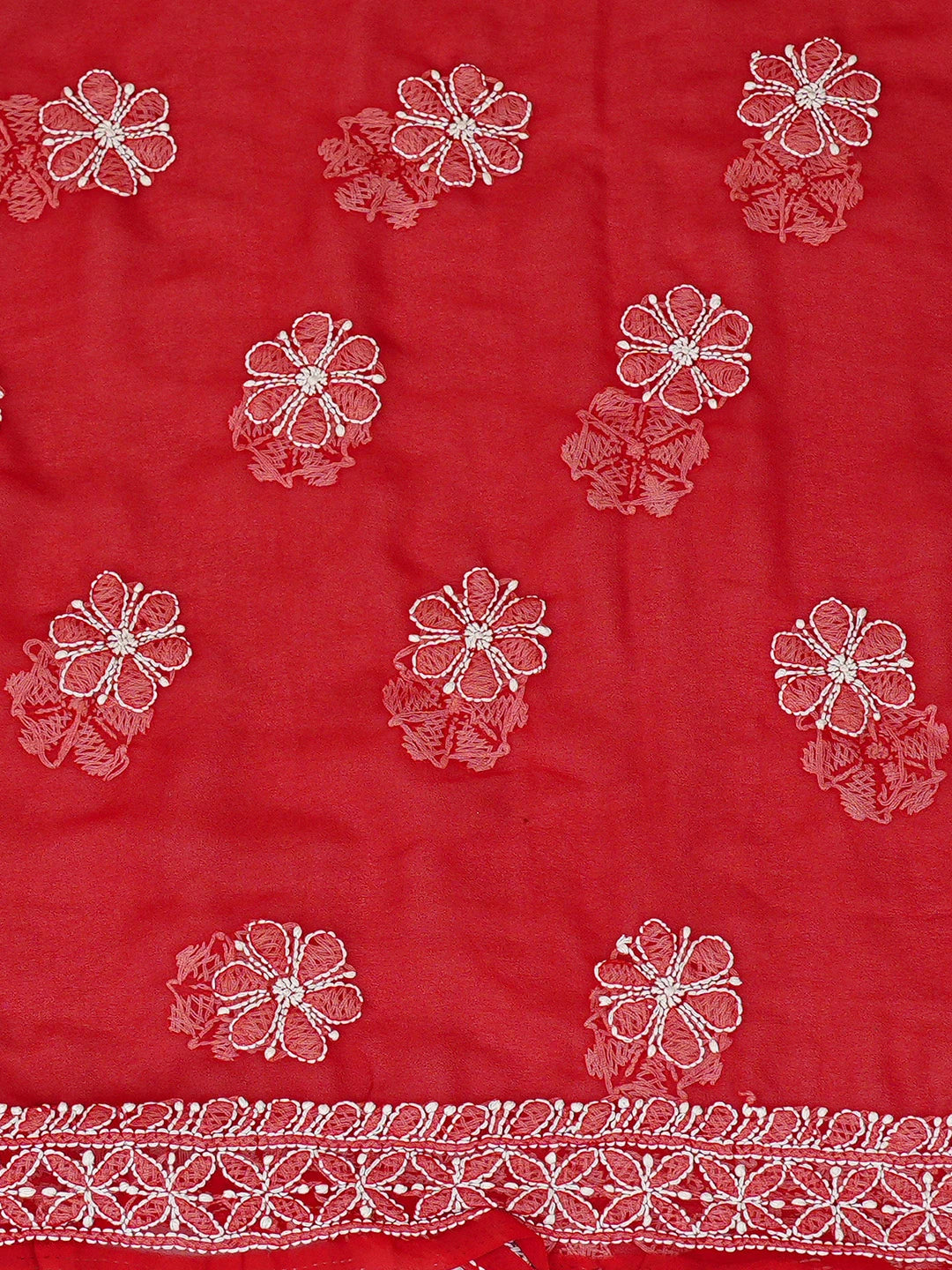 Ada Hand Embroidered Red Georgette Lucknowi Chikankari Unstitched Suit Piece 01A783433