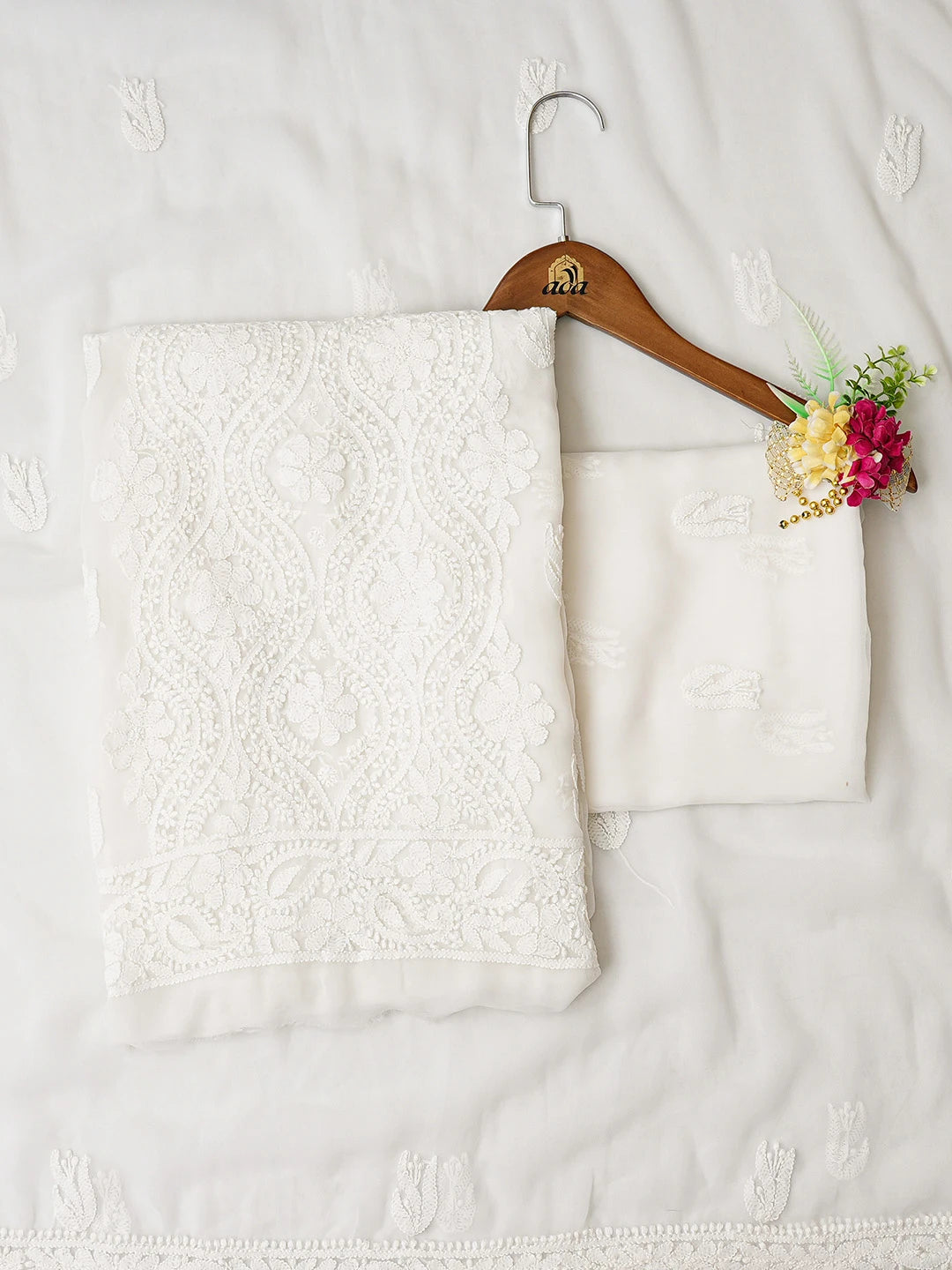 Ada Hand Embroidered White Georgette Lucknowi Chikankari Unstitched Suit Piece 01A793472