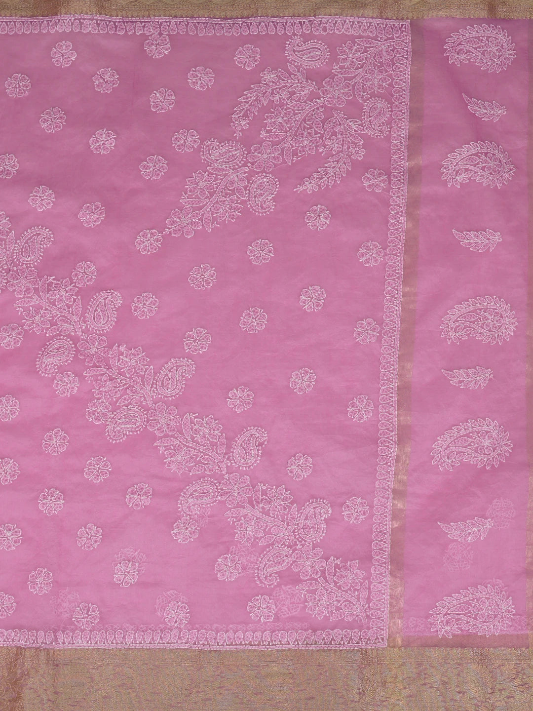 Ada Hand Embroidered Pink Organza Lucknowi Chikankari Saree and Blouse 01A816474